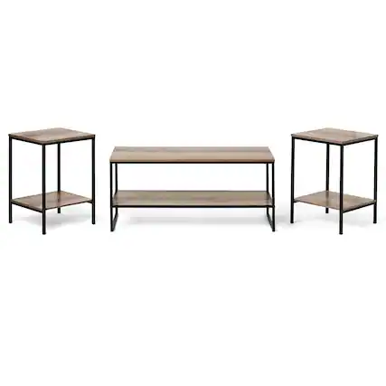 Front. SKONYON - Contemporary 3-Piece Rectangular Particle Board Coffee Table Set - Natural.