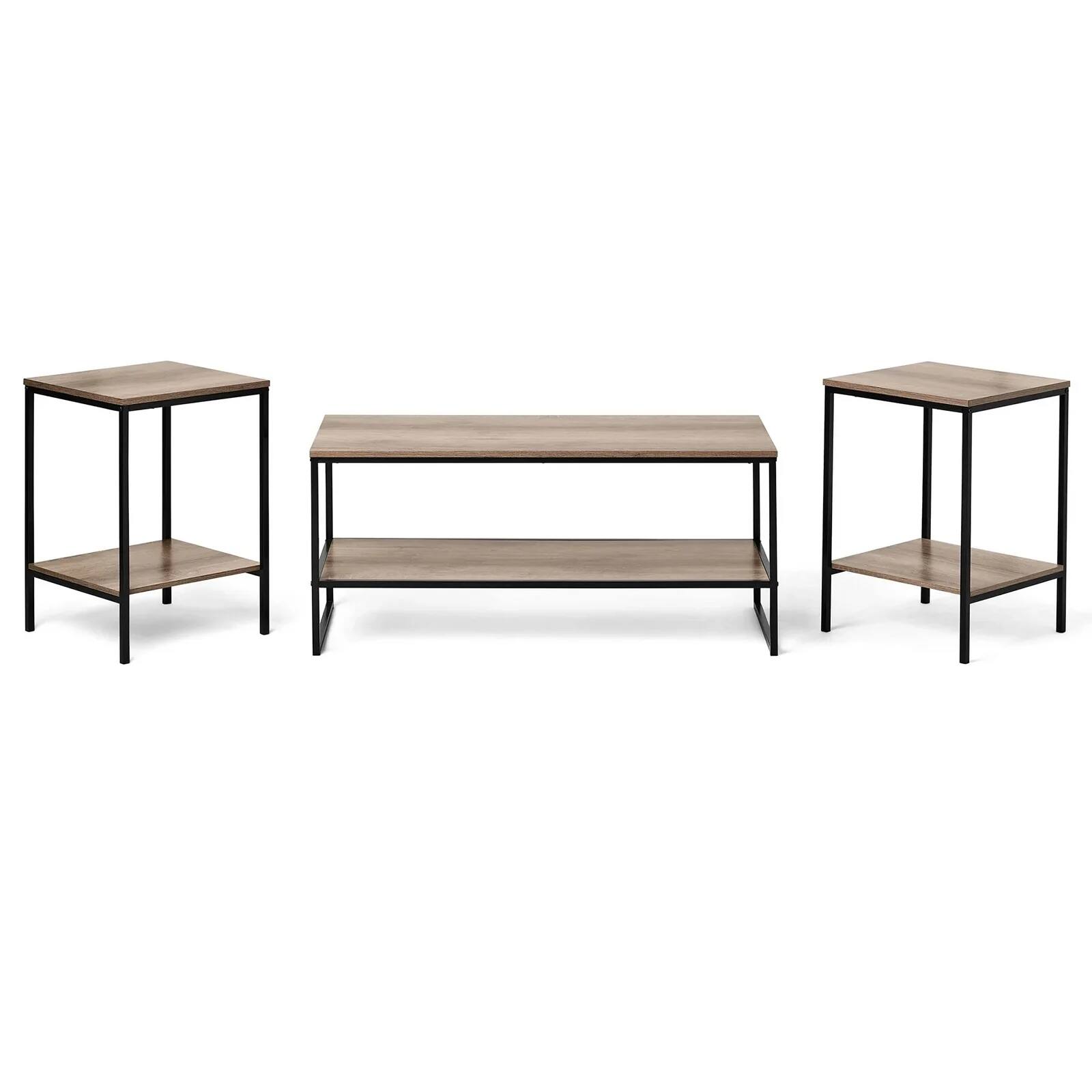 Front. SKONYON - Contemporary 3-Piece Rectangular Particle Board Coffee Table Set - Natural.