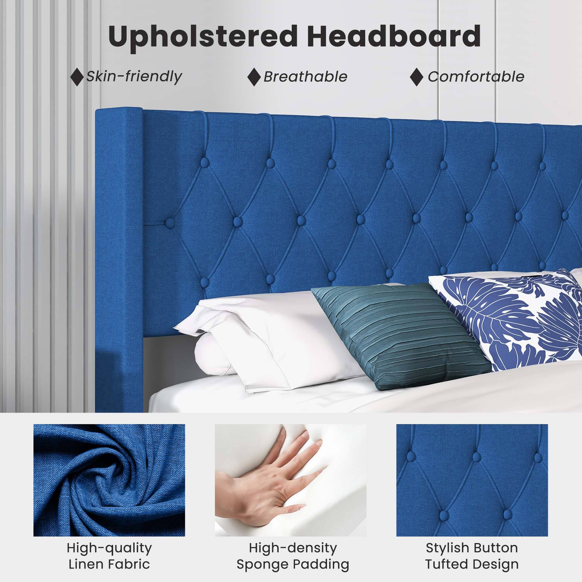 Upholstered Headboard

- Skin-friendly
- Breathable
- Comfortable

High-quality Linen Fabric

High-density Sponge Padding

Stylish Button Tufted Design