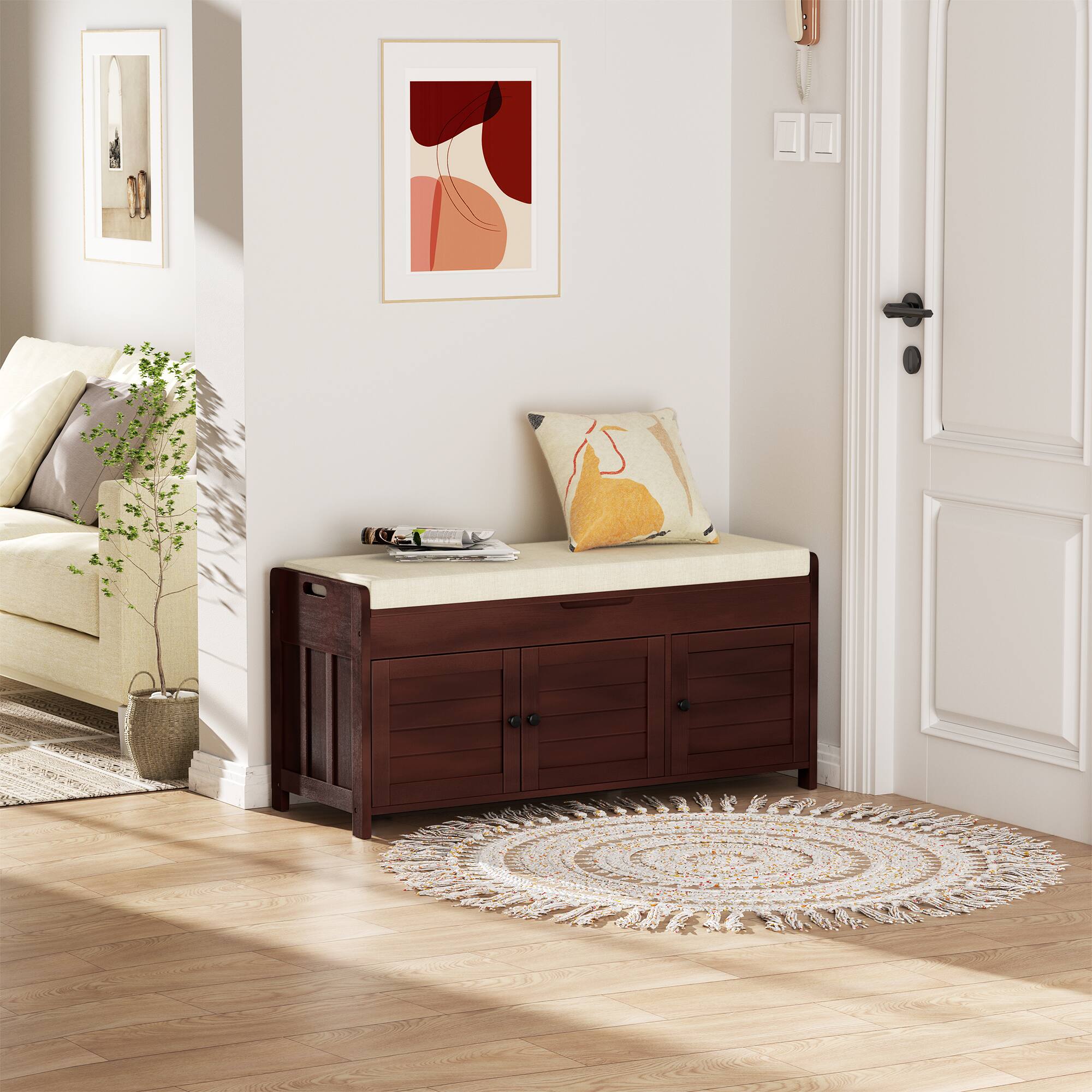 Alt View 4. LOVMOR - 43.5-in W x 20-in H x 16-in D Espresso Storage Bench for Entryway with Cushion and Hidden Storage - Espresso.