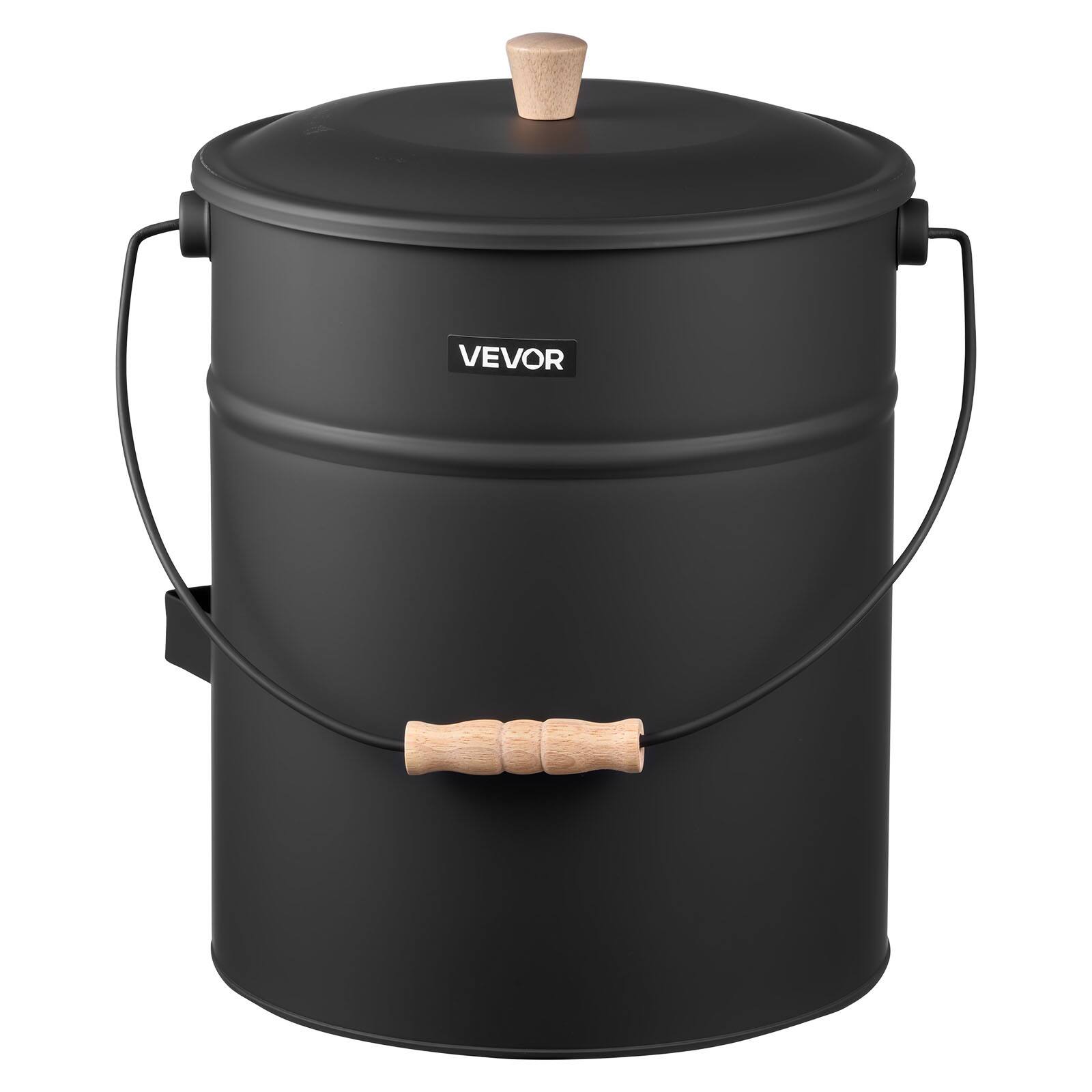 Alt View 5. VEVOR - Ash Bucket, 4 PCS with Lid, Shovel, Broom and Gloves, Metal Fireplace Charcoal Bucket and Ash Can, 4 GAL Large Capacity - Black.
