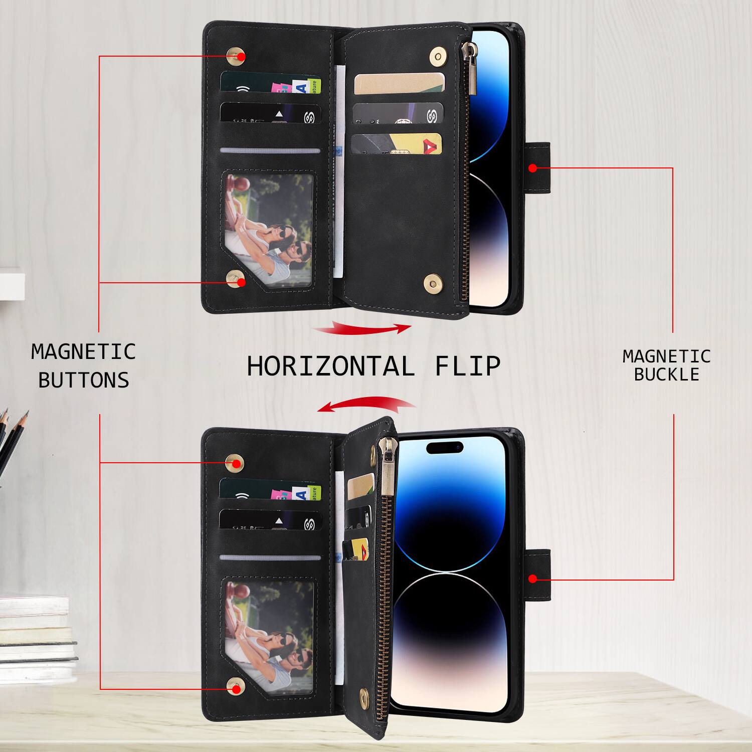 MAGNETIC BUTTONS  
HORIZONTAL FLIP  
MAGNETIC BUCKLE