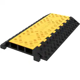VEVOR - Rubber Cable Guard, 3-Channel, 2 x 2.3 in - Durable Cord Protection Ramp for Driveways, 6600 lbs Capacity - Yellow and black
