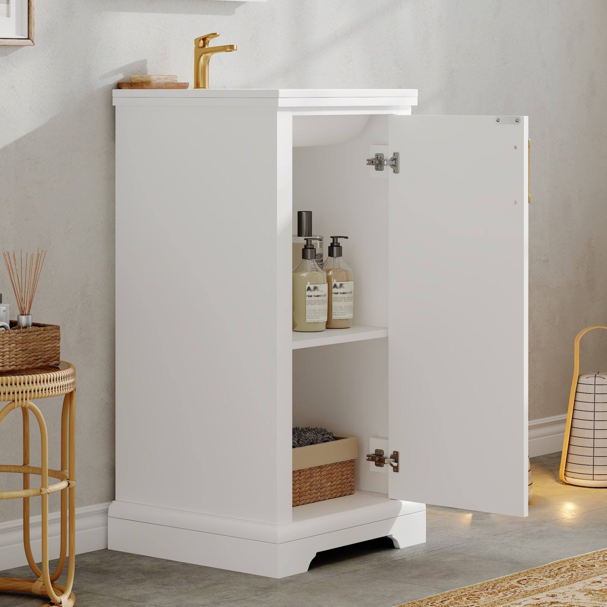 Alt View 2. Boyel Living - 16 Inch French Style Bathroom Vanity with Ceramic Sink and Soft Close Door White - White.