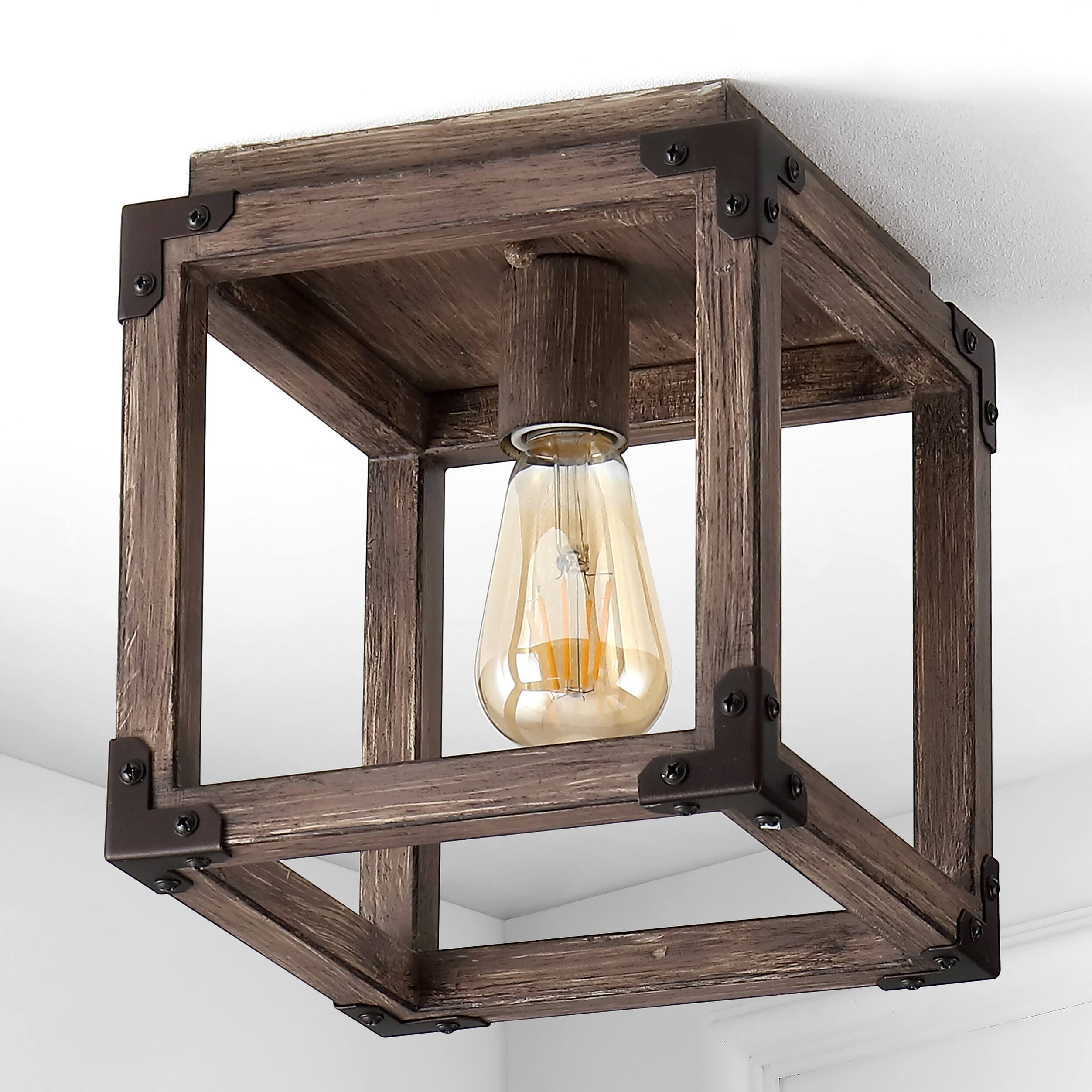 Alt View 5. Jonathan Y - Magnolia 8" Iron Rustic Farmhouse LED Flush Mount, Brown - Brown.