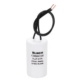 Unique Bargains - 8uF CBB60 Running Capacitor, AC 450V 2 Wire for Air Compressor, Washing Machine, Refrigerator, Air Conditioner - White