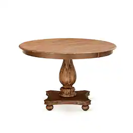 East West Furniture - F2MZ5-N04 5-Pc Kitchen Dining Table Set - Pedestal Table and 4 Light Tan Parson Chairs with High Back - Antique Walnut