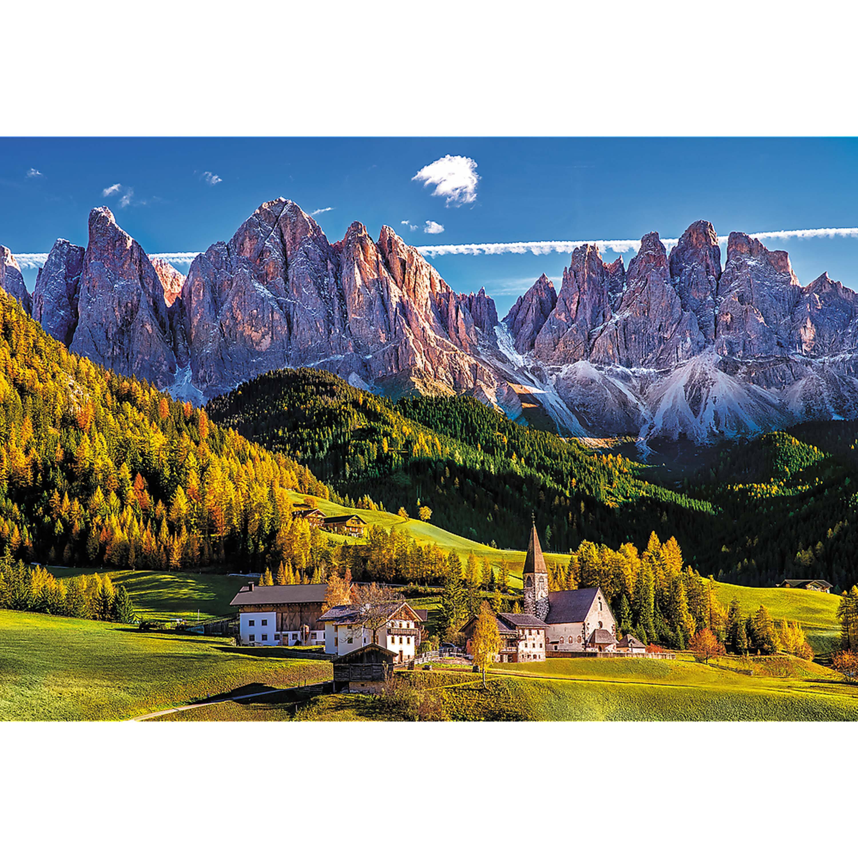 Angle. Trefl - Trefl Red 1500 Piece Puzzle - Val di Funes valley, Dolomites, Italy.