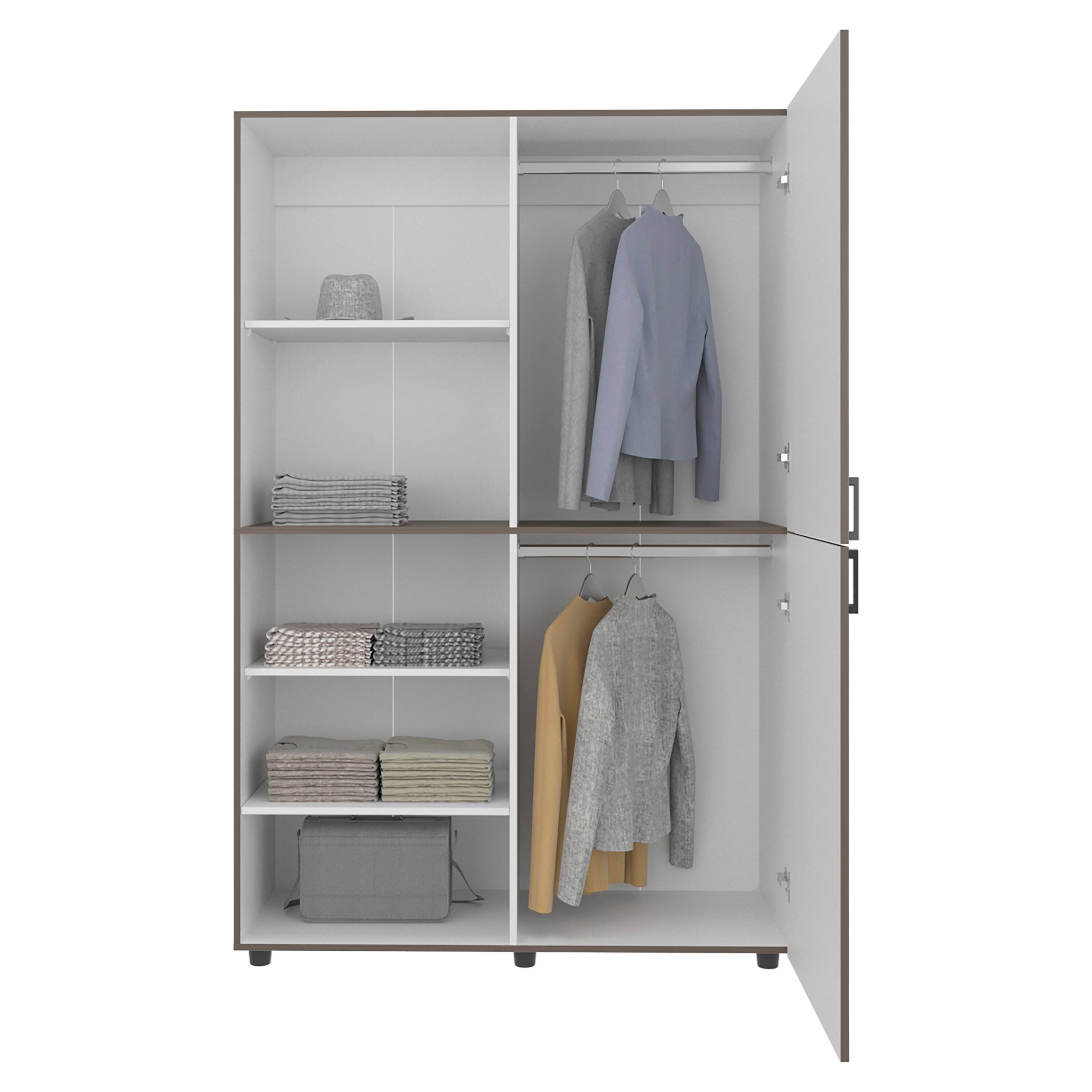 Angle. TuHome - Eco High One Door Freestanding Armoire With Hanging Rod And Interior Shelves, Compact Bedroom Wardrobe - White, Mahogany.