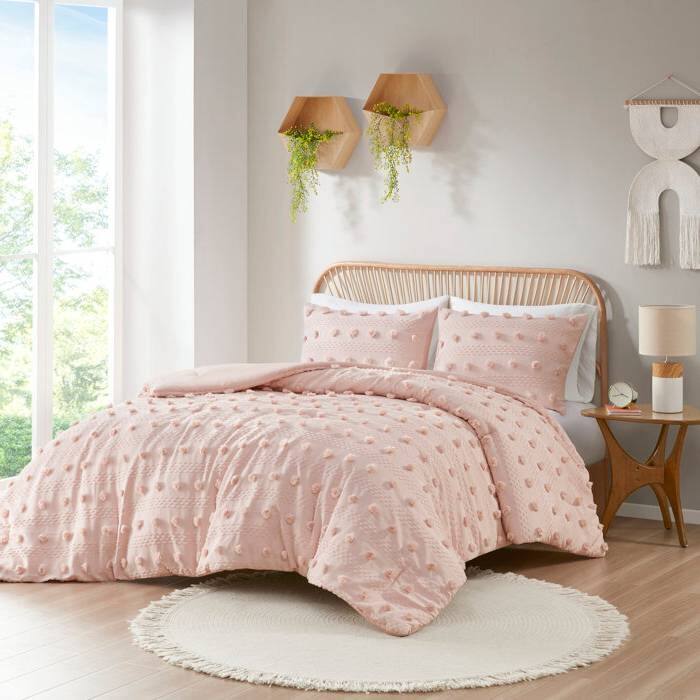 Angle. Hivvago - Full/Queen 3-Piece Pink Pompom Microfiber Comforter Set - Pink.