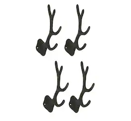 Zeckos - Rustic Cast Iron Antler Wall Hooks Set of 4 - Brown