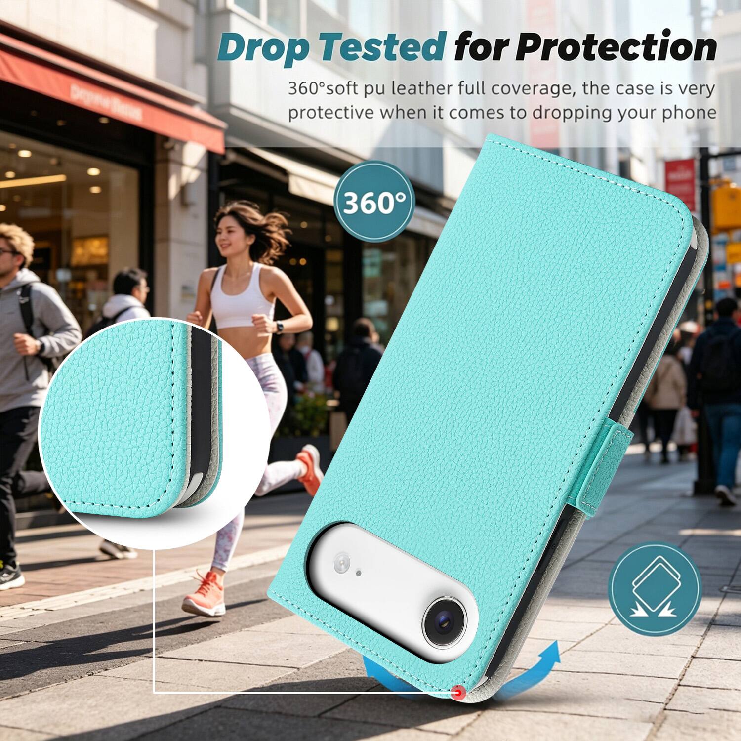 Drop Tested for Protection  
360° soft pu leather full coverage, the case is very protective when it comes to dropping your phone