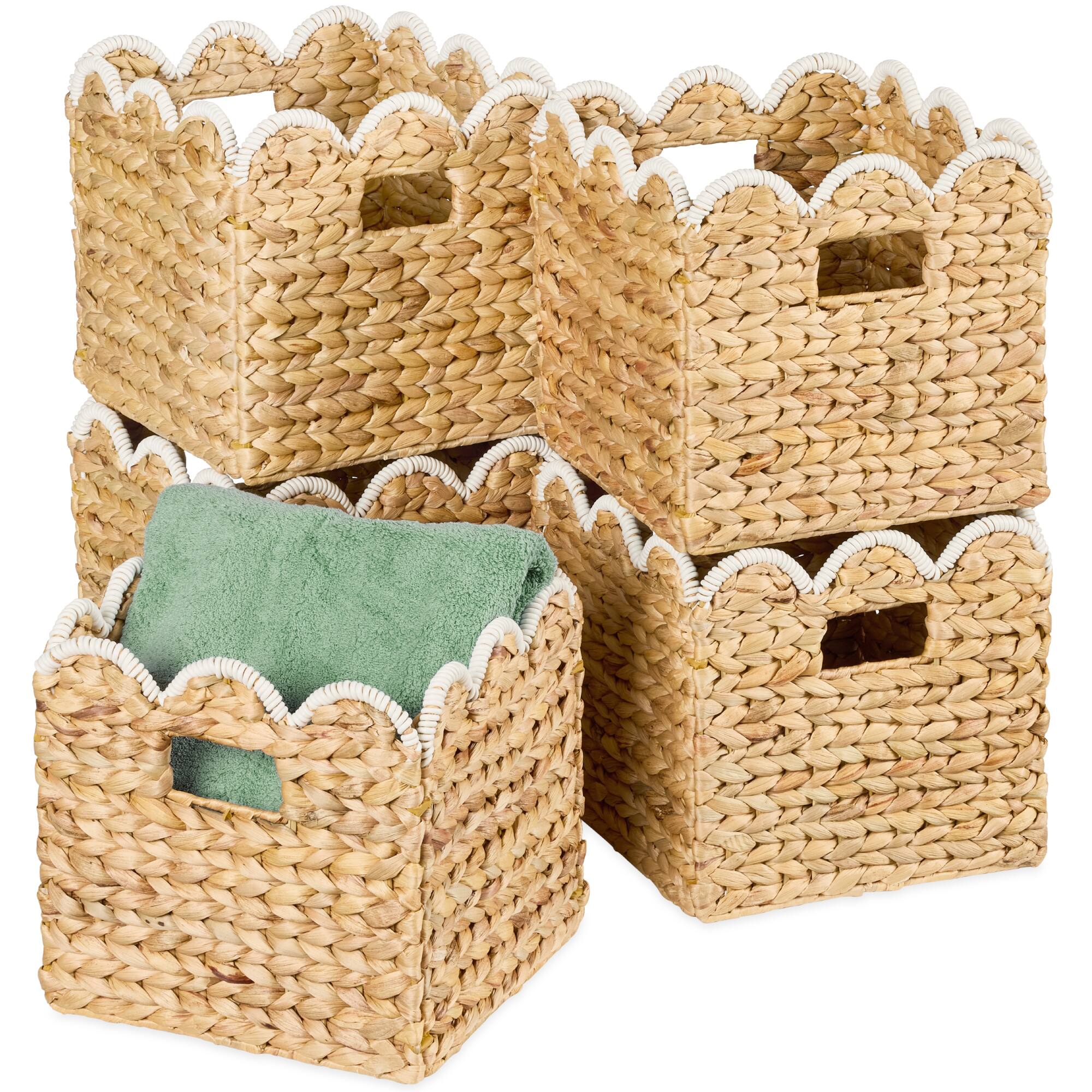 Best Choice Products - Scalloped 12 x 12in Hyacinth Storage Basket Set of 5 - Natural with White Trim
