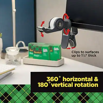 Clips to surfaces up to 1/4" thick

360° horizontal & 180° vertical rotation