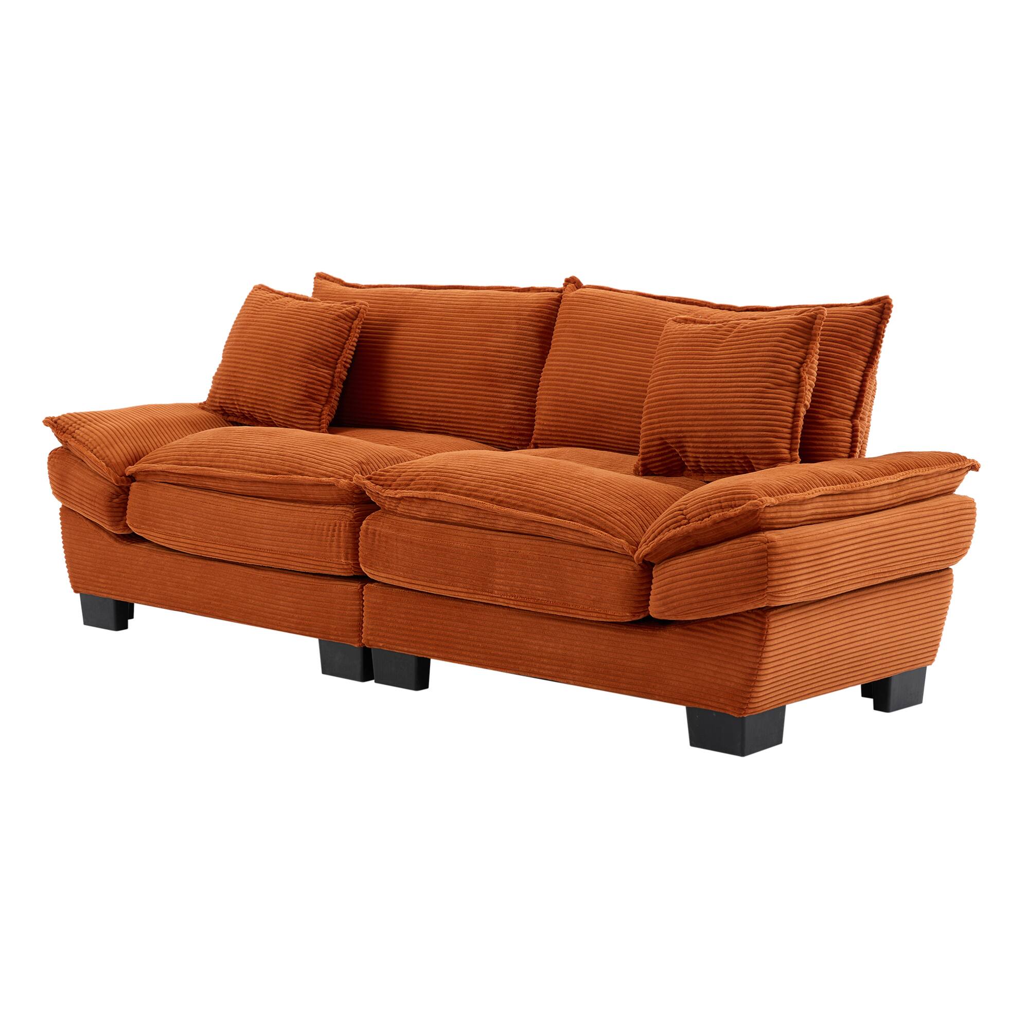 Left. GOODSILO - Plush Corduroy Convertible Sofa Bed | Deep-Seating Sleeper with Accent Pillows for Home & Office - Orange.