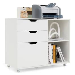 Gymax - 3-Drawer Mobile File Cabinet w/ Open Adjustable Storage Shelf for Home Office - White