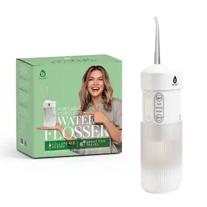 PORTABLE CORDLESS WATER FLOSSER
GREAT FOR TRAVEL
COLLAPSIBLE DESIGN
STRONG WATER PRESSURE
UP TO 1200 PULSES
ON/OFF
Soft Normal Pulse Mode
