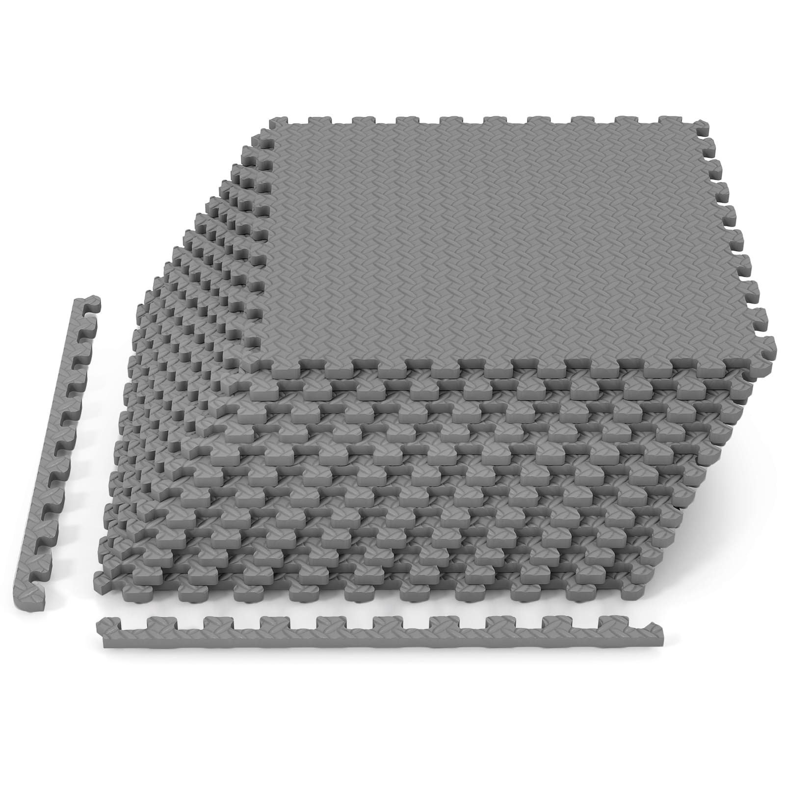 Costway - 12 Tiles 25" x 25" Puzzle Exercise Mat with Borders for Home Gym Playroom 51.5 sq.ft - Gray