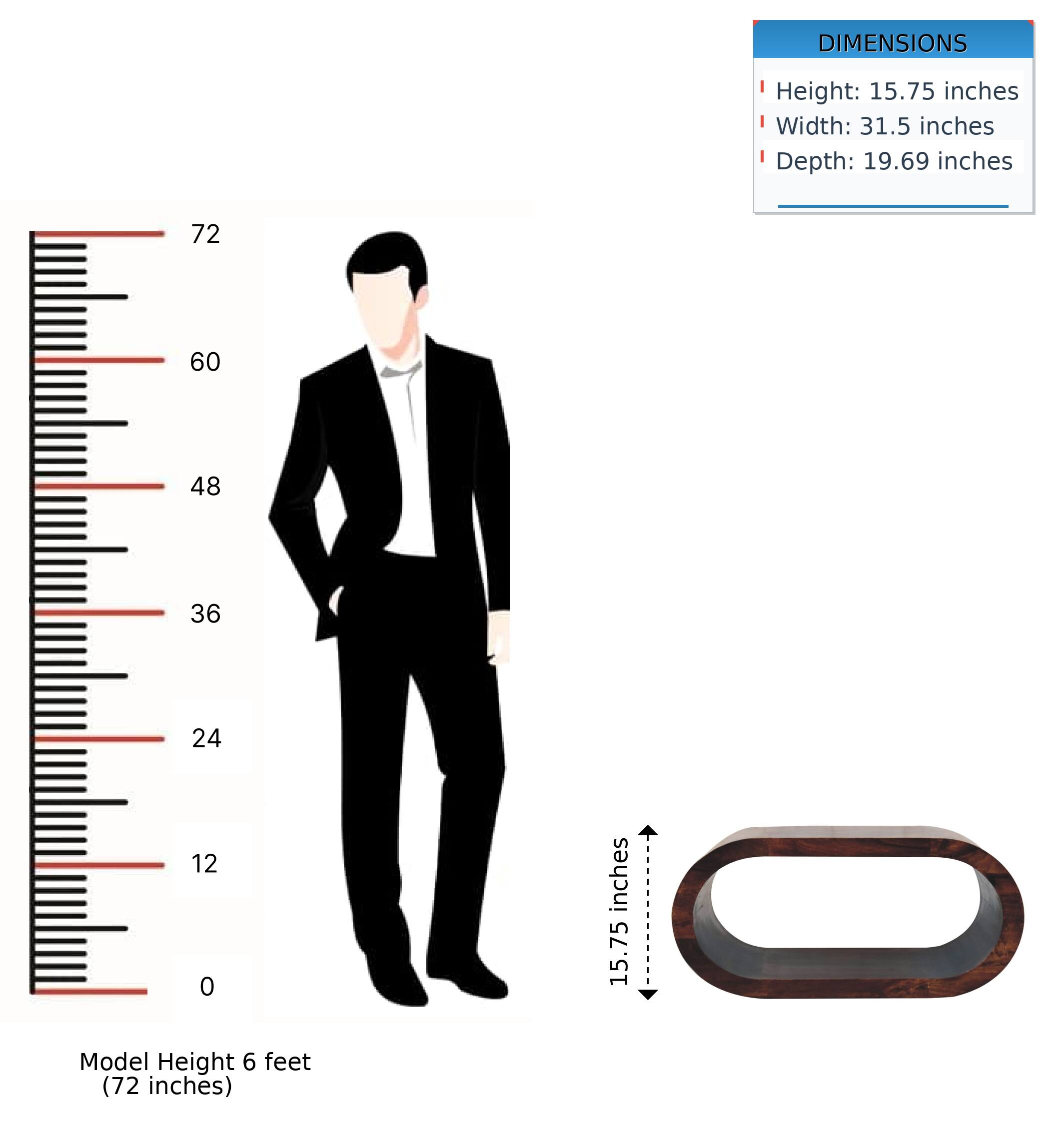 DIMENSIONS  
Height: 15.75 inches  
Width: 31.5 inches  
Depth: 19.69 inches  

Model Height 6 feet (72 inches)