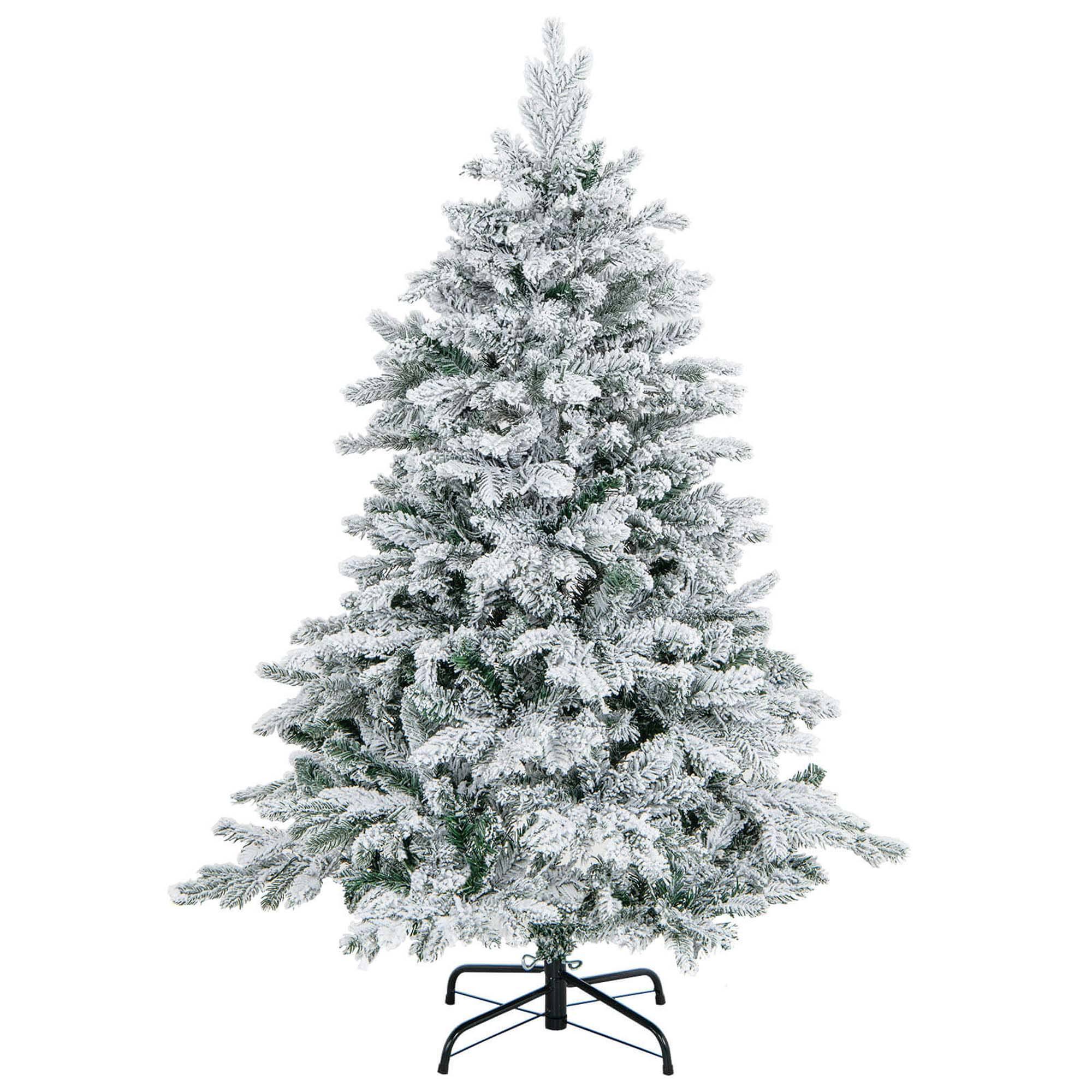 Alt View 9. Costway - Costway 4.5 FT Pre-Lit Flocked Christmas Tree Hinged w/ 120 LED Lights & 757 Branch Tips - White & Green.