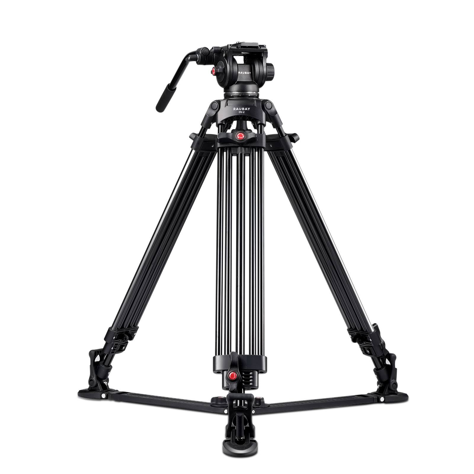 Front. RAUBAY - 69" Fluid Head Video Camera Tripod DV-2  Video Tripod System with Ground Spreader Heavy Duty Camera Stand - Black.