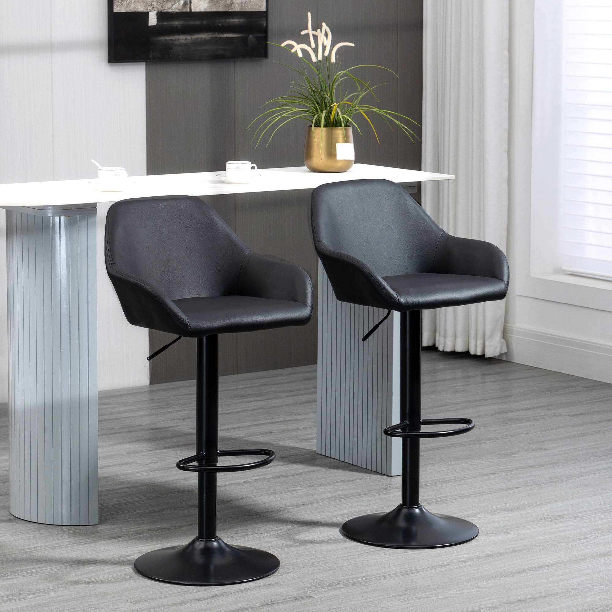 Alt View 1. Homcom - Adjustable Bar Stools, Swivel Counter Height Barstools with Footrest and Back, PU Leather and Steel Round Base - Black.