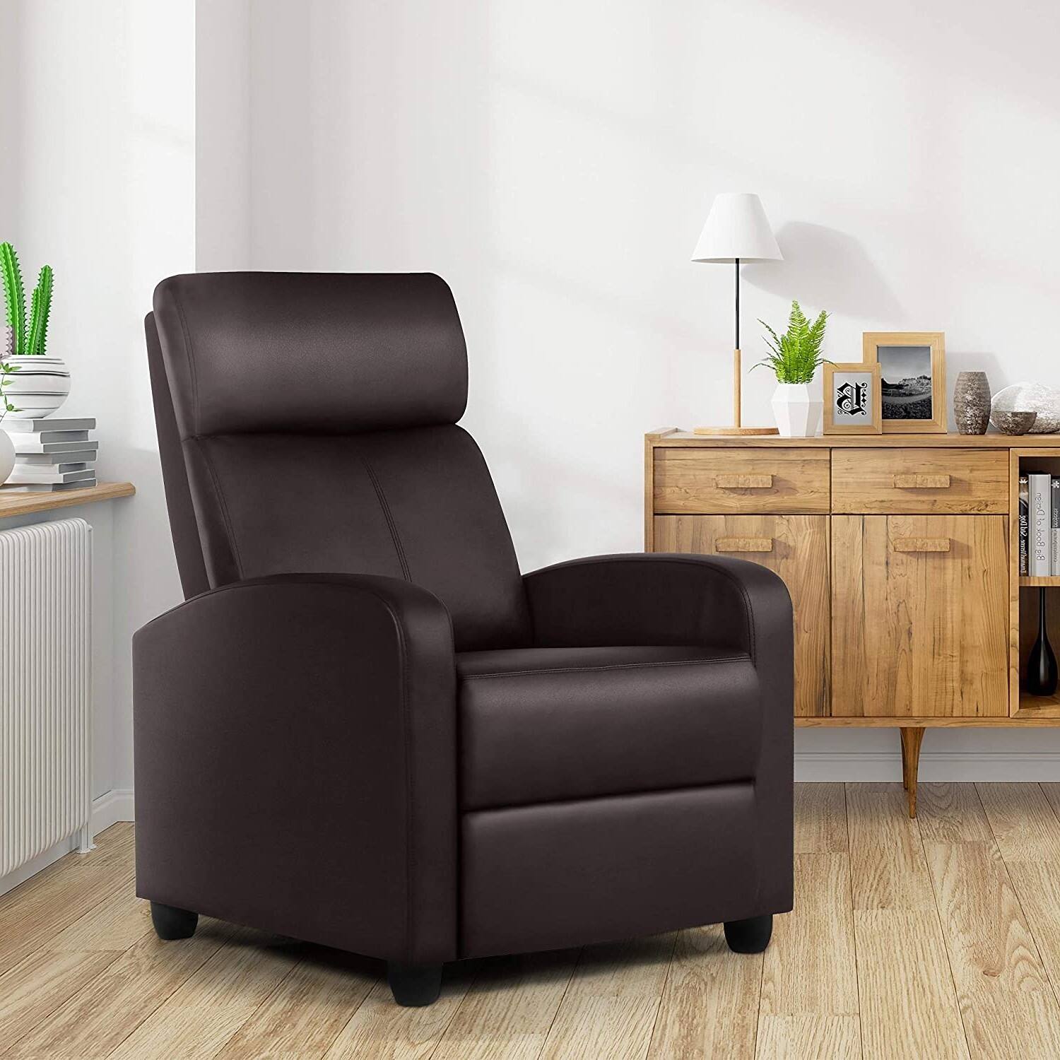 Angle. Hivvago - High-Density Faux Leather Push Back Recliner Chair - Dark Brown.