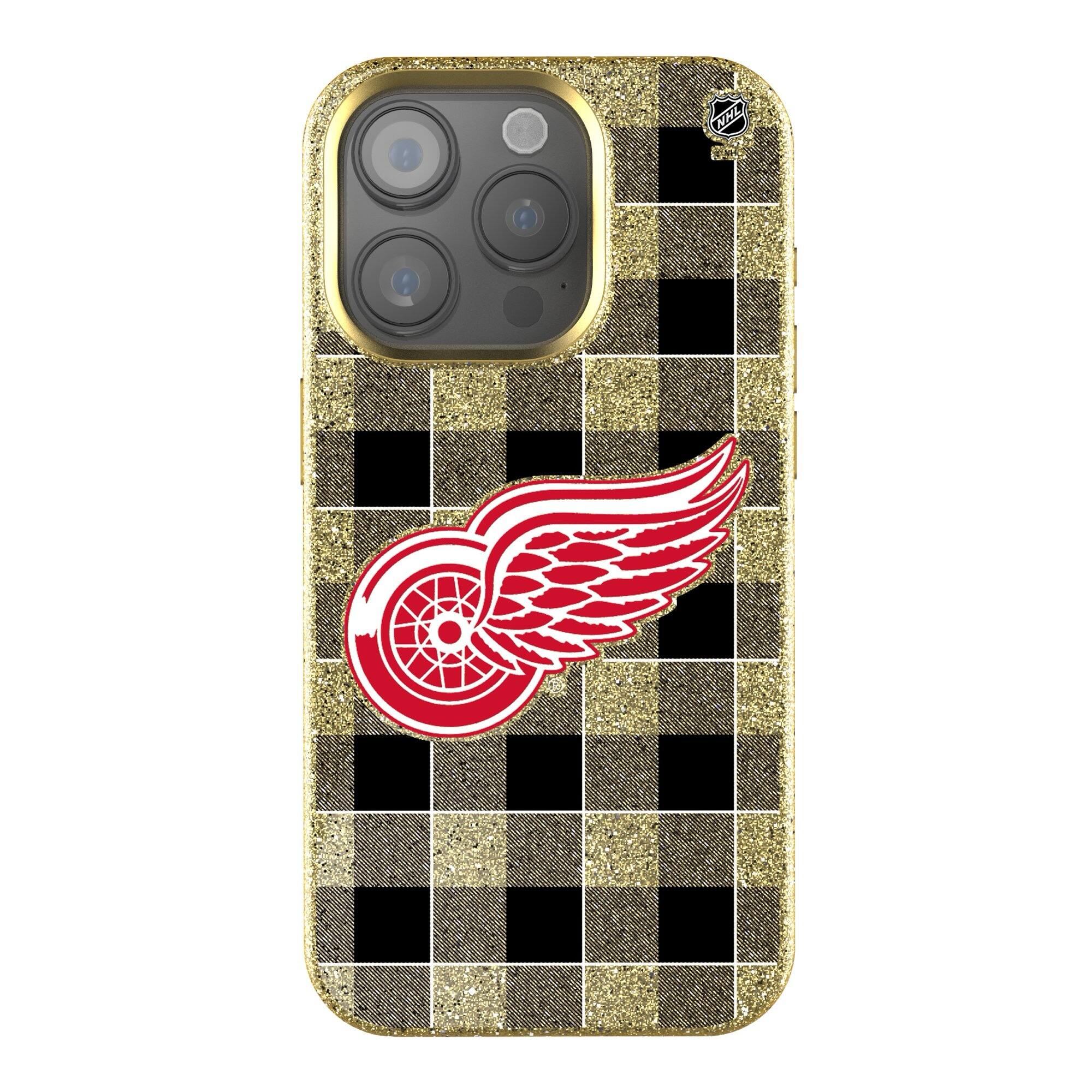 Front. Keyscaper - Detroit Red Wings Plaid Bling iPhone Case - 14 Plus - Multicolor.