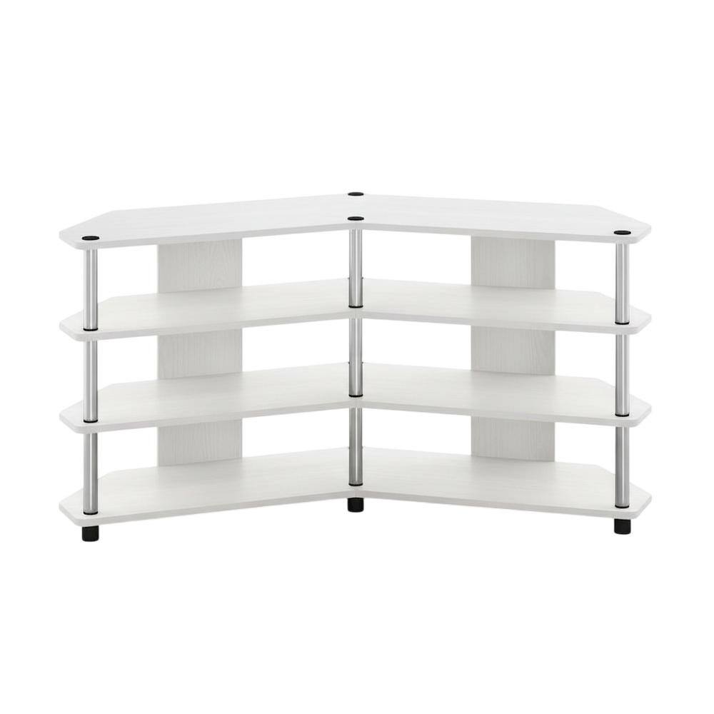 FurniFact - 4-Tier Corner TV Stand for TVs up to 55 inches with easy assembly - White