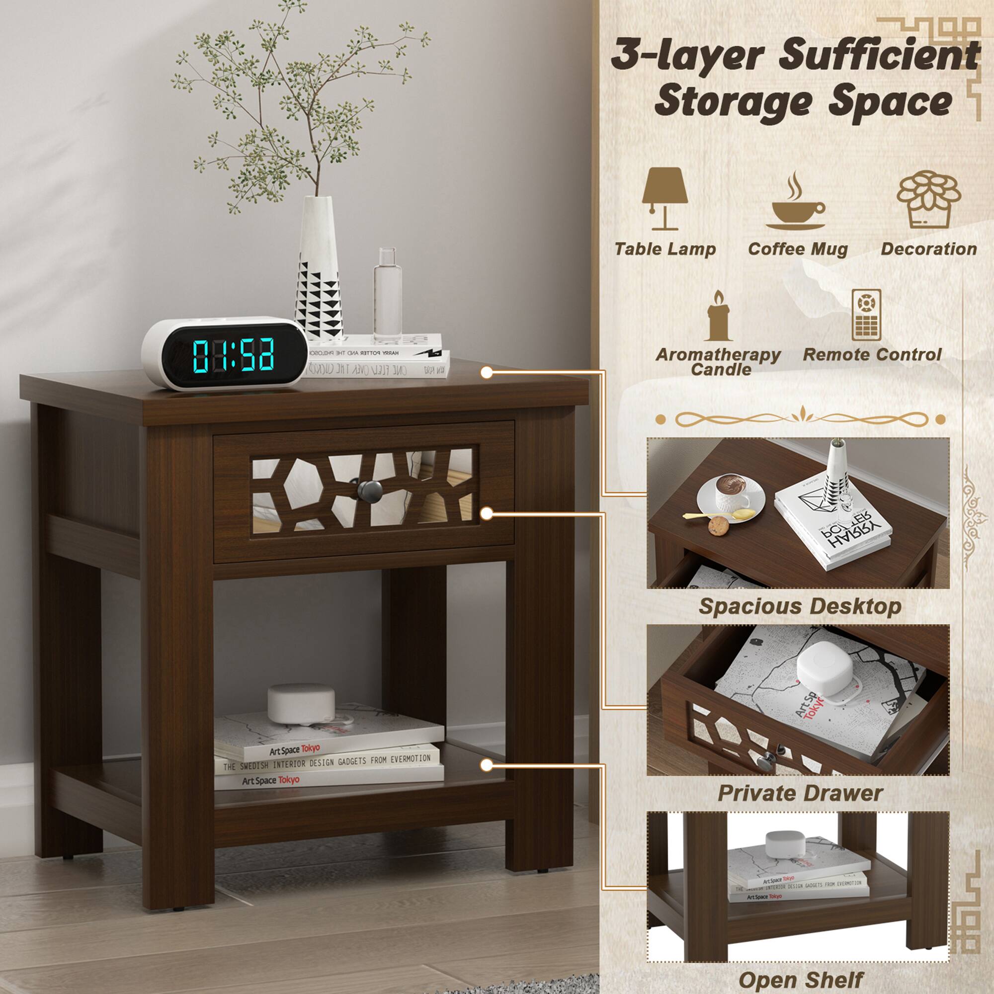 3-layer Sufficient Storage Space

- Table Lamp
- Coffee Mug
- Decoration
- Aromatherapy Candle
- Remote Control

Spacious Desktop

Private Drawer

Open Shelf

ArtSpace Tokyo
THE SWEETEST INTERIOR DESIGN GADGETS FROM EVERYMOTION
ArtSpace Tokyo