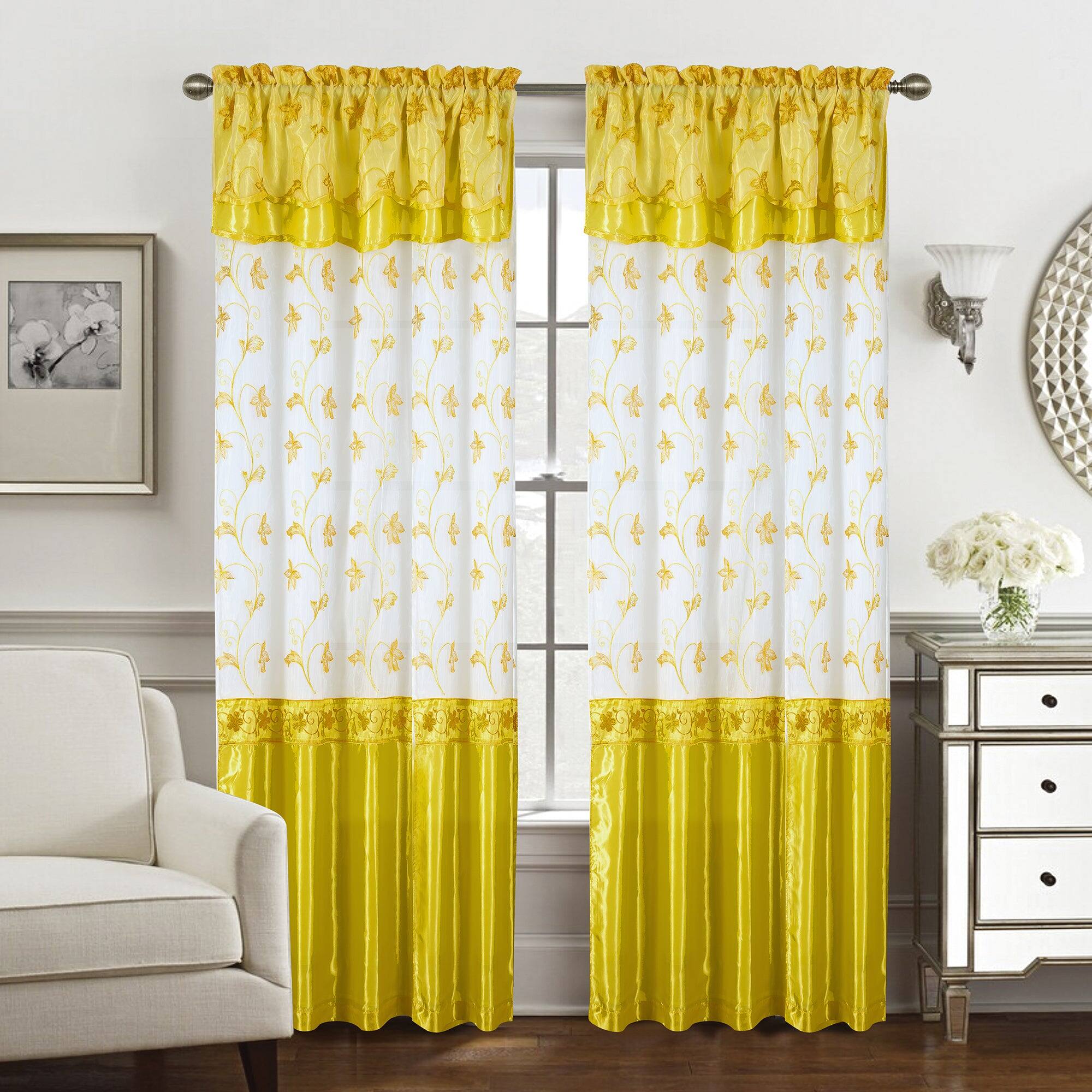Alt View 6. RT Designers Collection - Elegant Gold Embroidered Curtain Panel with Double Valance by RT Designers Collection - Gold.