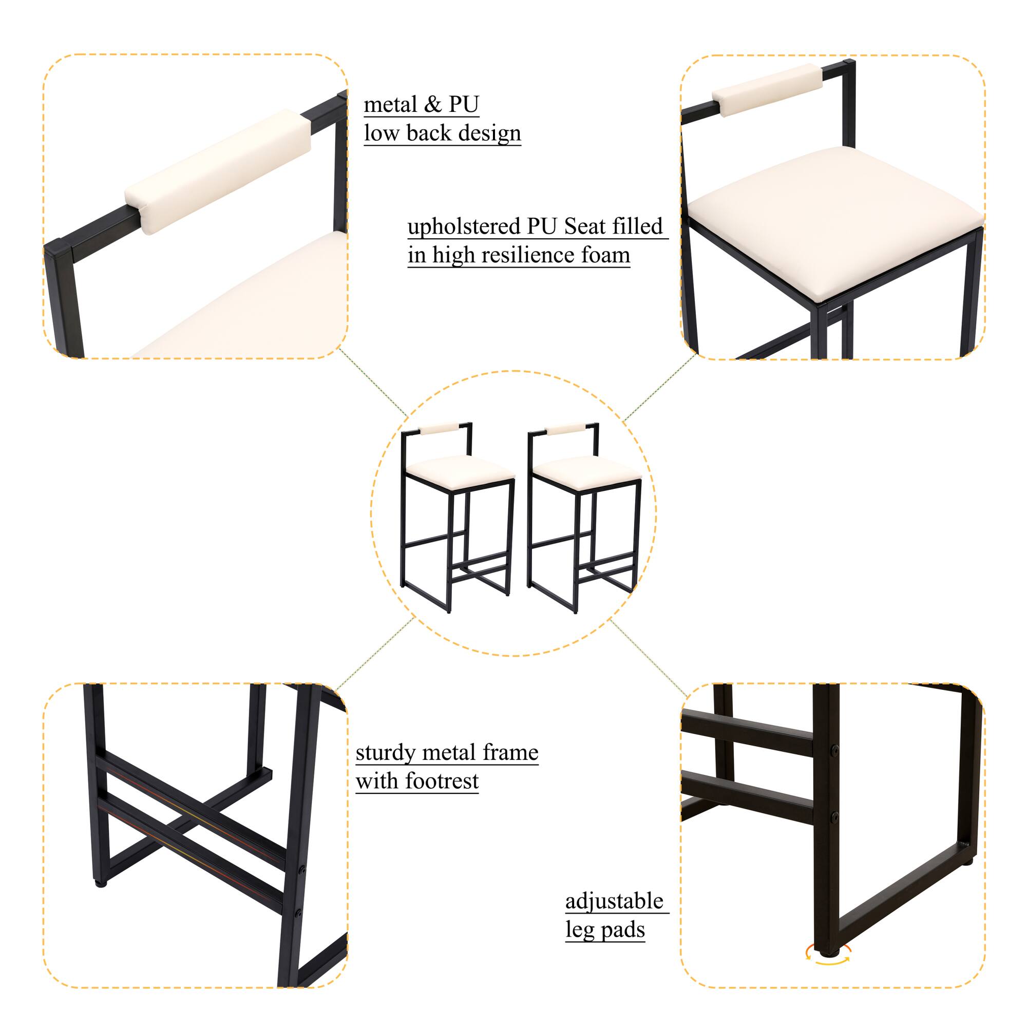 metal & PU low back design upholstered PU Seat filled in high resilience foam sturdy metal frame with footrest adjustable leg pads