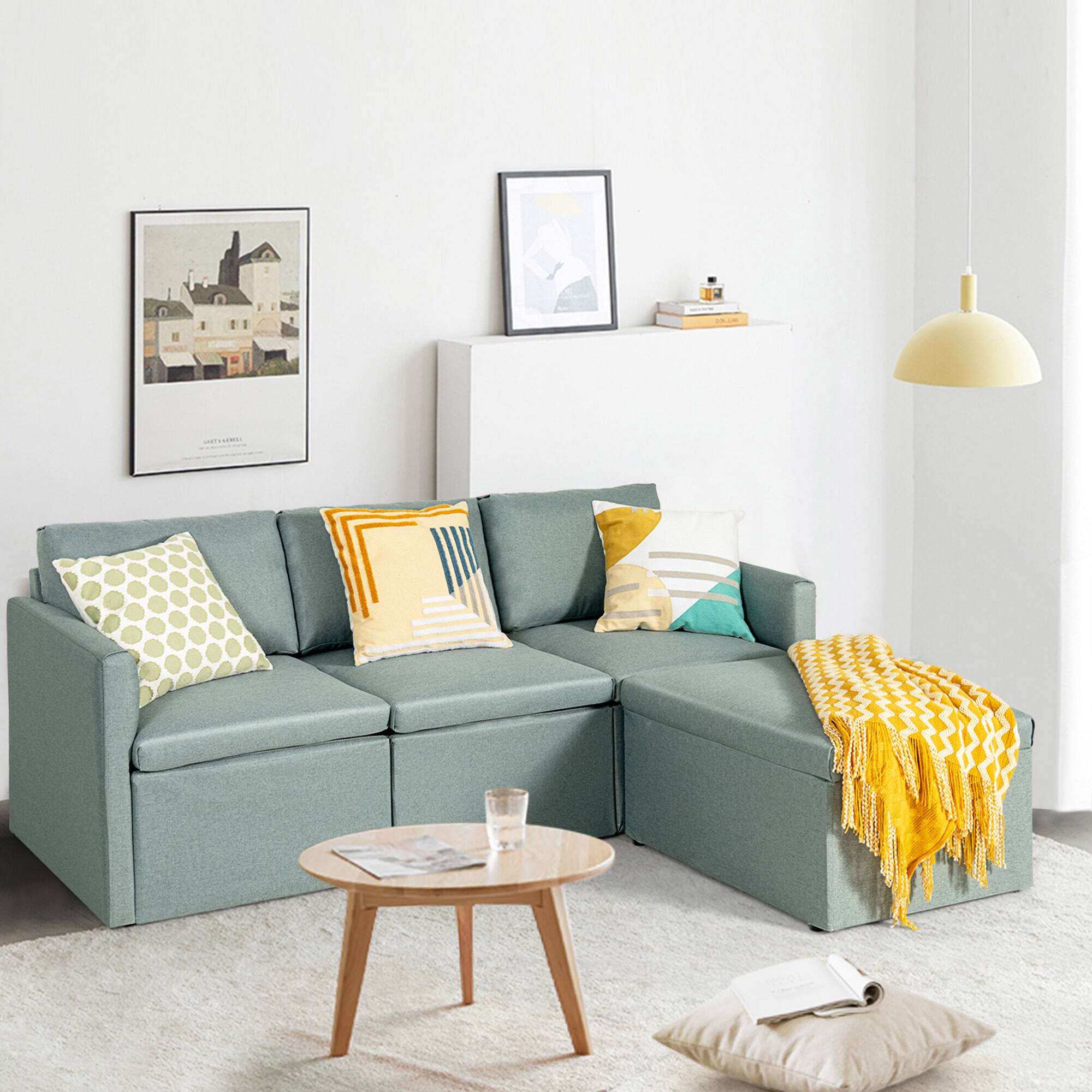 Alt View 2. Gymax - Gymax Convertible L-shaped Sectional Sofa Couch Chaise w/ Ottoman Cushions Green - Green.