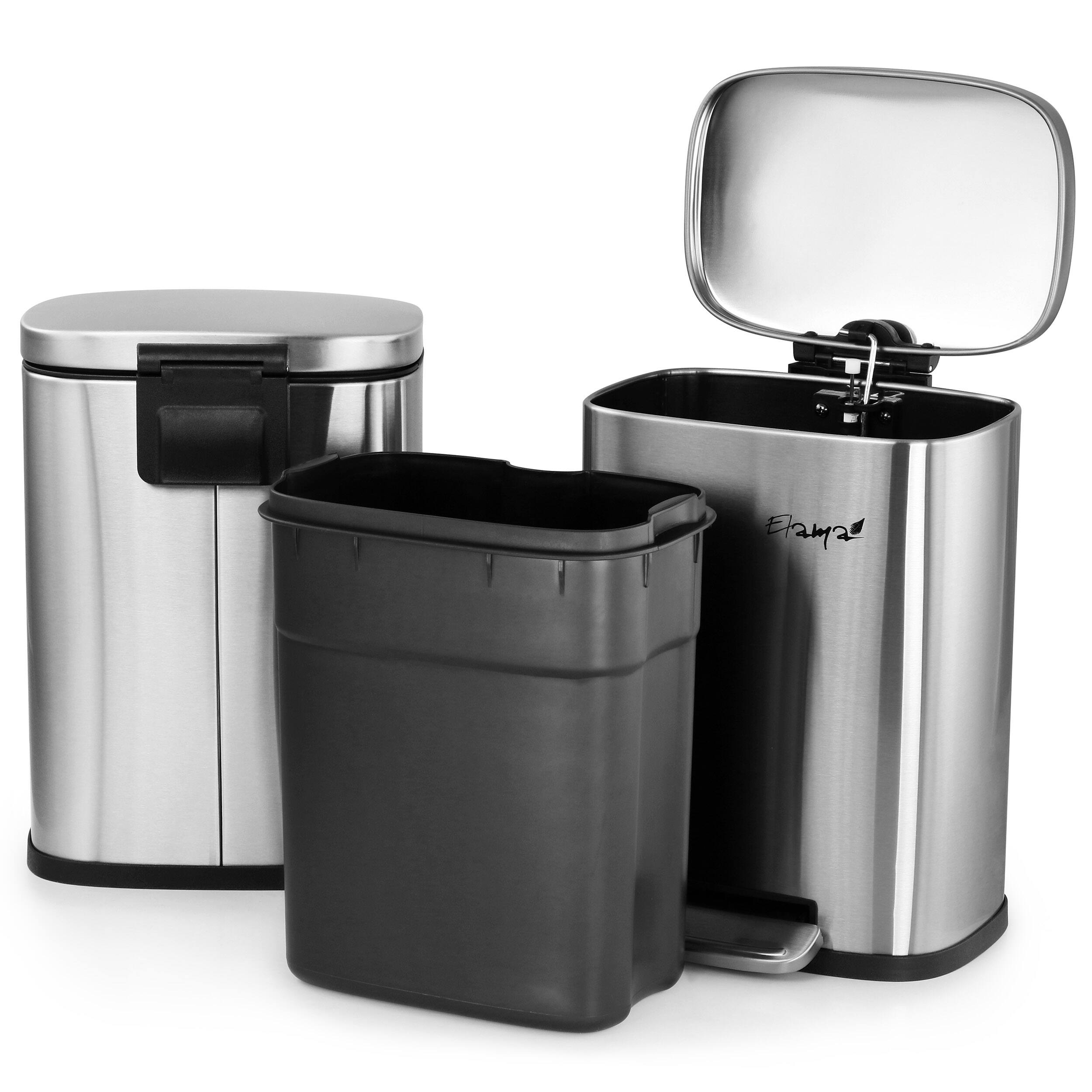 Alt View 5. Elama - Elama 3 Piece 13 Gallon and 1.3 Gallon Stainless Steel Step Trash Bin Combo Set with Slow Close Mechanism - Silver.