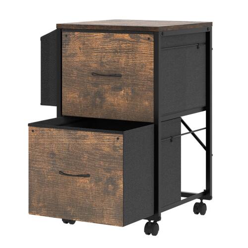 Alt View 4. Winado - Mobile Wood 2-Drawer Rolling Organizer File Cabinet with with 2 Fabric Drawers, Side Bag Under-Desk Storage for Office - Rustic Brown.