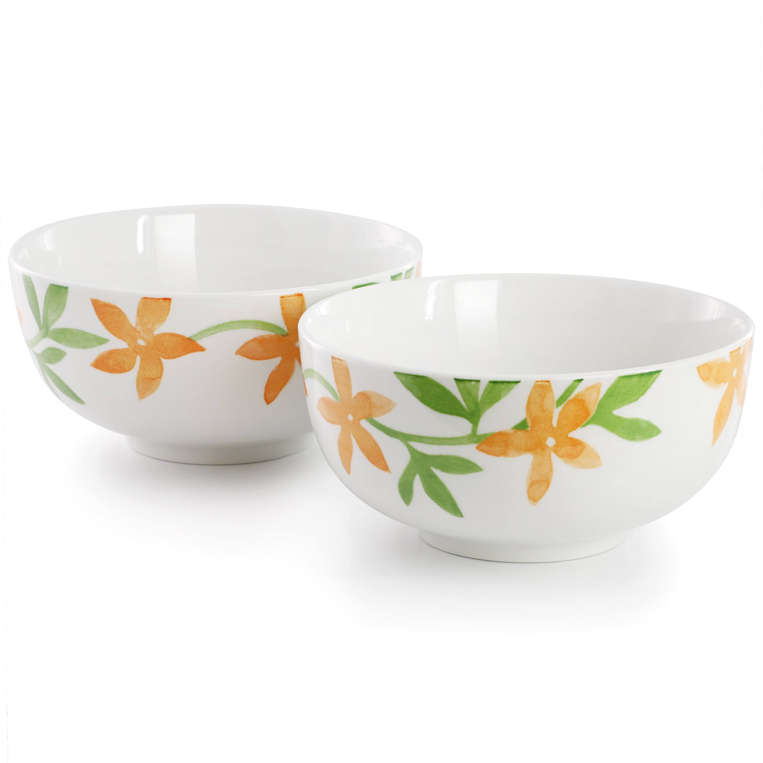 Angle. Gibson - Gibson Home Surrey Hill 2 Piece Fine Ceramic Cereal Bowl Set in Orange Floral - Orange Floral.