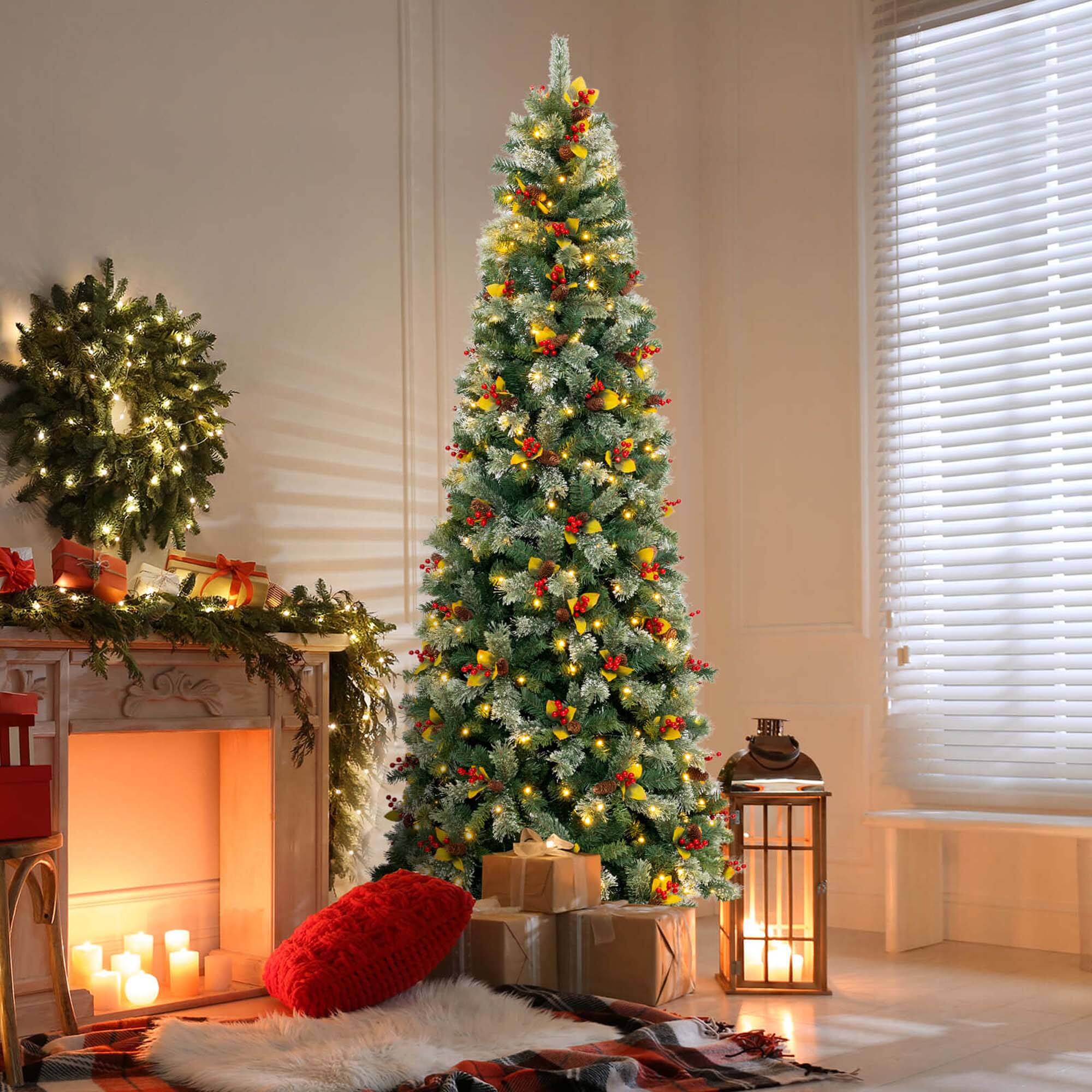 Alt View 3. Costway - Costway 9 FT Artificial Xmas Tree with 1416 Branch Tips 560 Warm White LED Lights - Green.