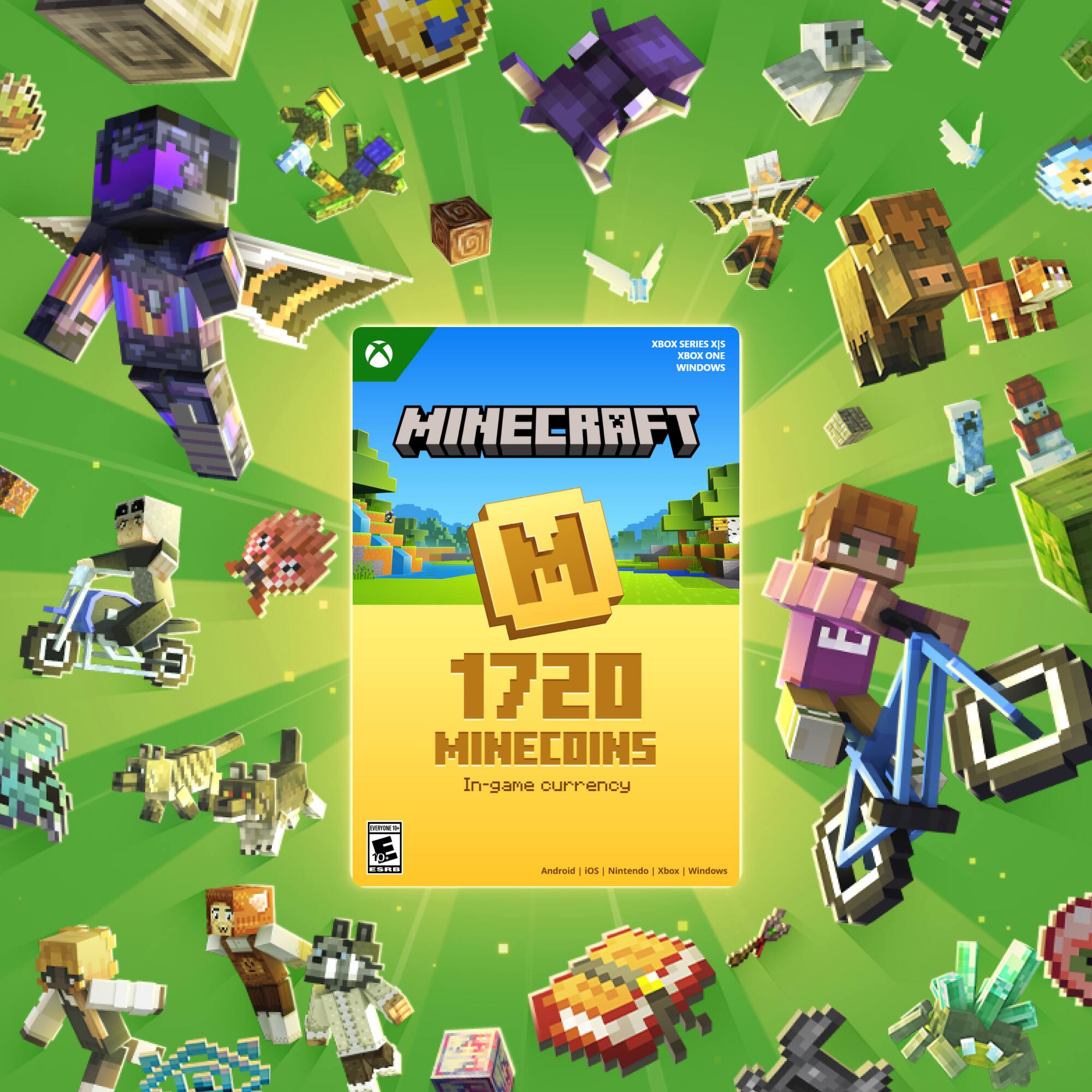 Minecraft  
1720 Minecoins  
In-game currency  
Android | iOS | Nintendo | Xbox | Windows