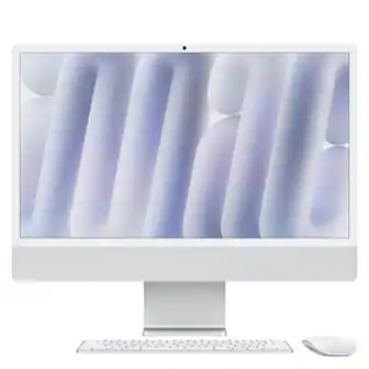 Front. Apple - iMac 24-inch All-in-One - M4 chip - Built for Apple Intelligence - 8 Core CPU - 8 Core GPU - 16GB Memory - 256GB SSD - Silver.