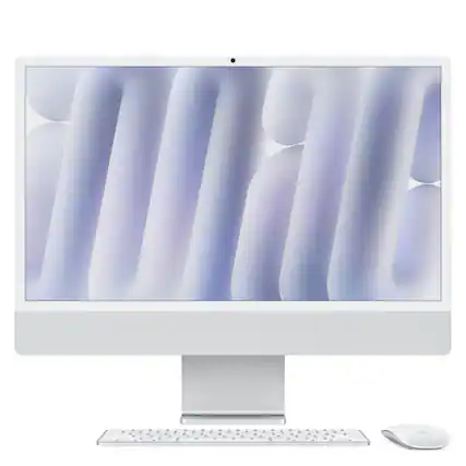 Front. Apple - iMac 24-inch All-in-One - M4 chip - Built for Apple Intelligence - 8 Core CPU - 8 Core GPU - 16GB Memory - 256GB SSD - Silver.