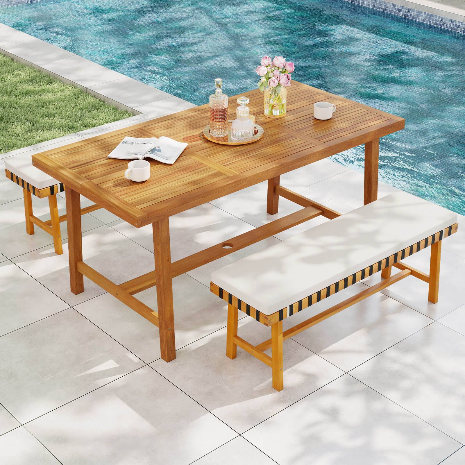Alt View 3. Costway - Costway 63" Acacia Wood Dining Table for 6 People with 1.97" Umbrella Hole for Kitchen - Natural.