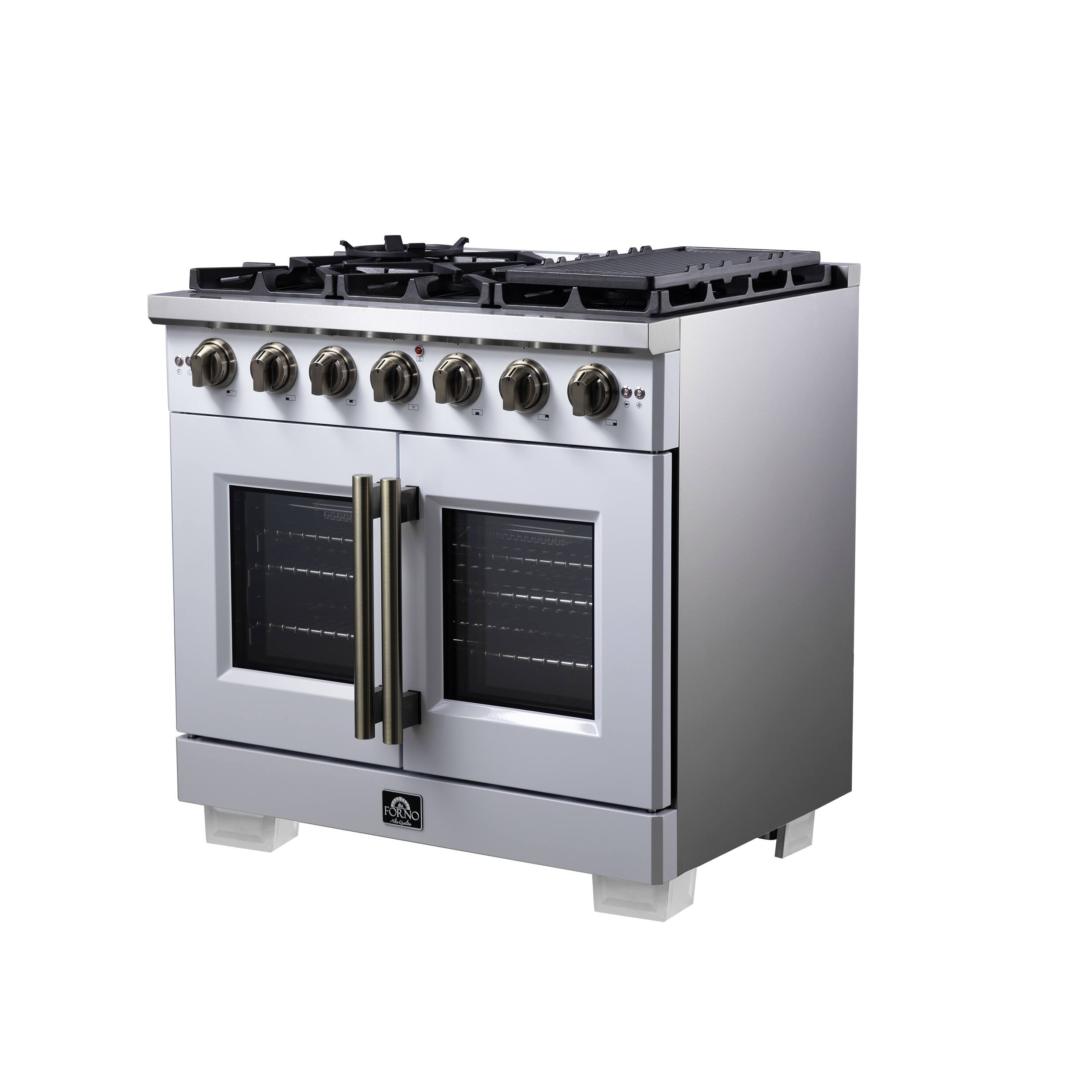 Angle. Forno Appliances - Capriasca 5.36 Cu. Ft. Freestanding Gas Convection Range with French Doors and Rotisserie Air Fryer - White.