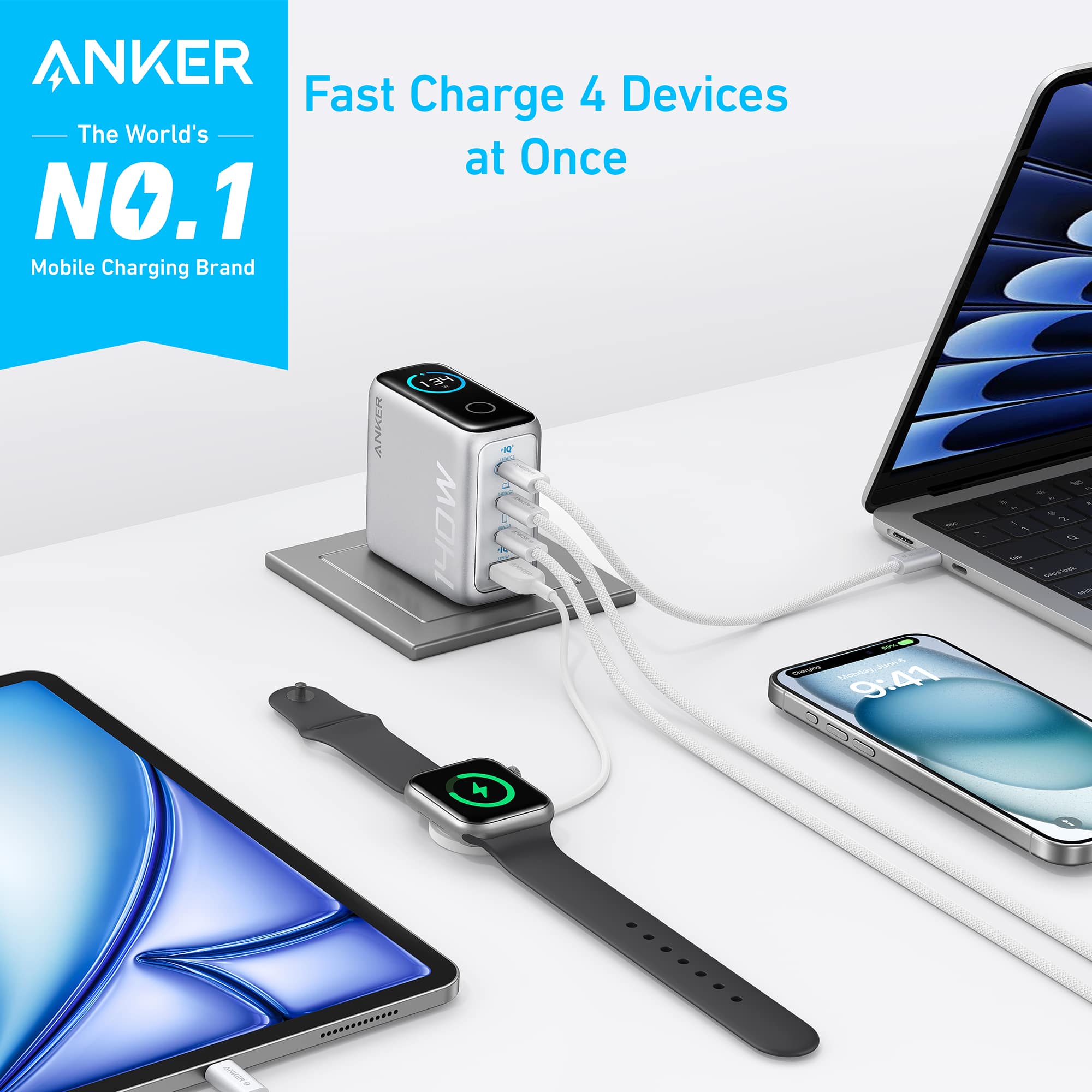 ANKER Fast Charge 4 Devices The World's No.1 Mobile Charging Brand ANKER