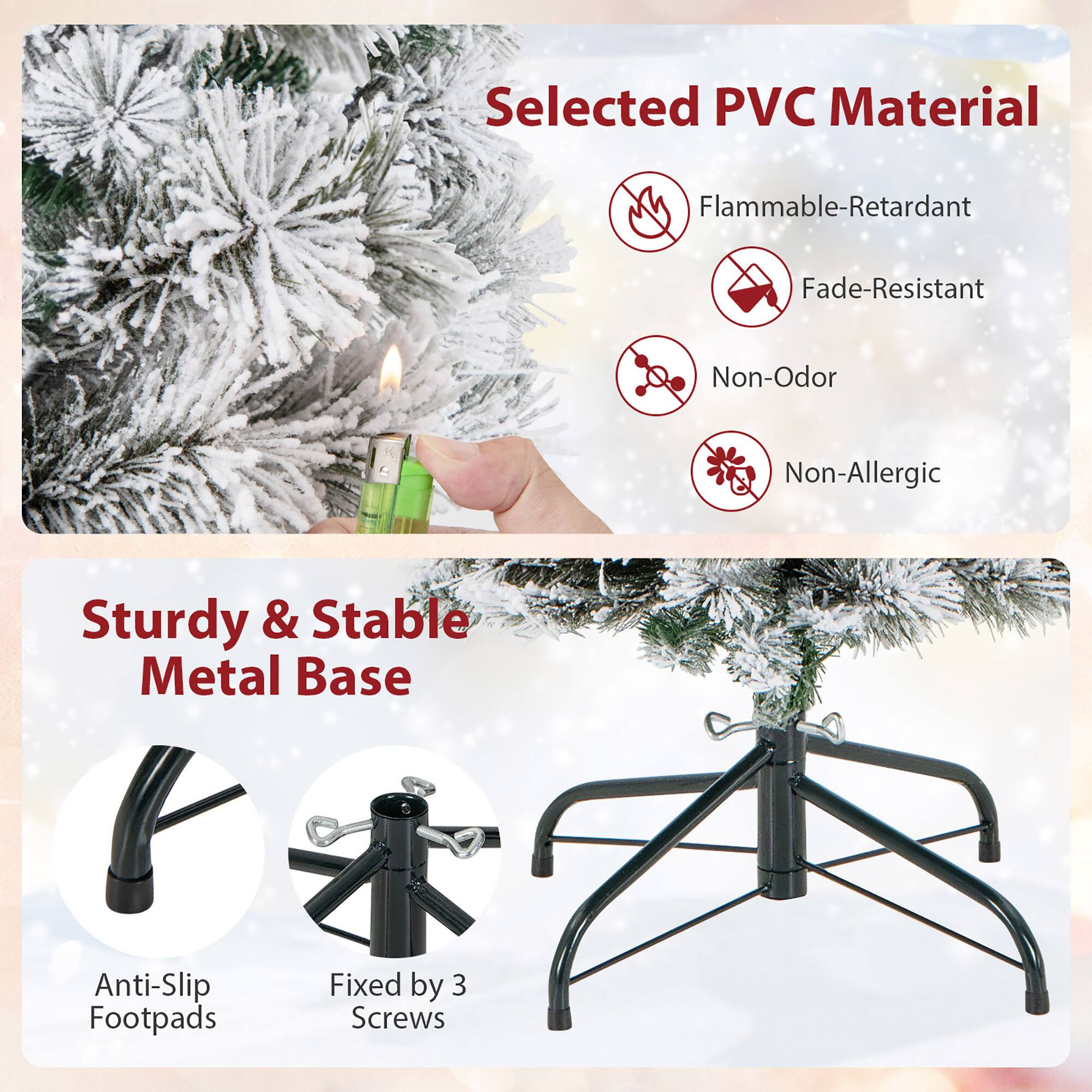 Selected PVC Material  
- Flammable-Retardant  
- Fade-Resistant  
- Non-Odor  
- Non-Allergic  

Sturdy & Stable Metal Base  
- Anti-Slip Footpads  
- Fixed by 3 Screws