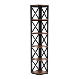 FurniFact - Multi-tier corner bookcase with durable finish - Cherry