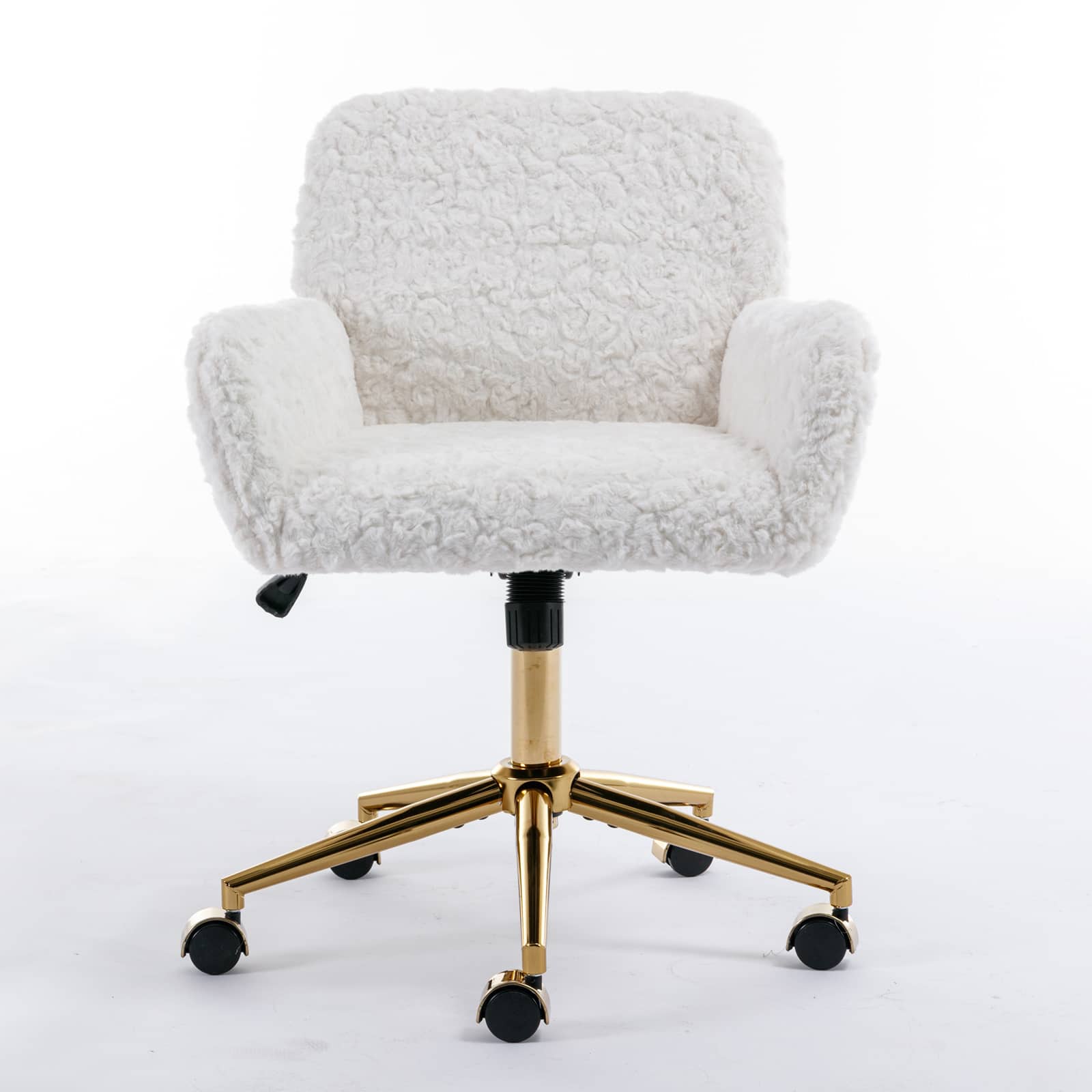 Spaco - Furniture Office Chair, Vanity Chair with Golden Metal Base, Adjustable Desk Chair Swivel Office Chair - Beige