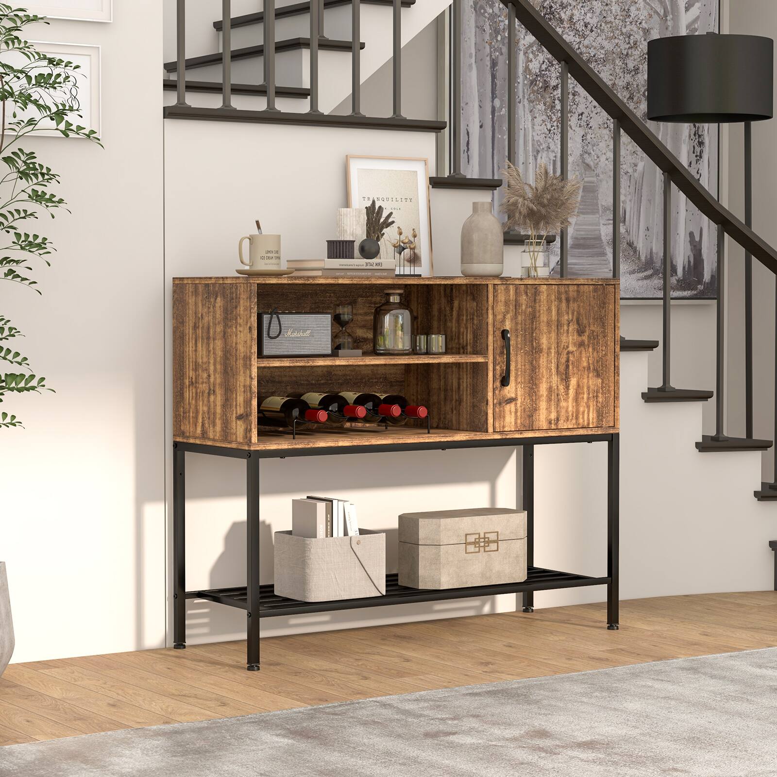 Alt View 8. Ecooso - Buffet Sideboard Cabinet Organizer with Power Outlets and USB Ports for Coffee Bar or Kitchen - Brown.