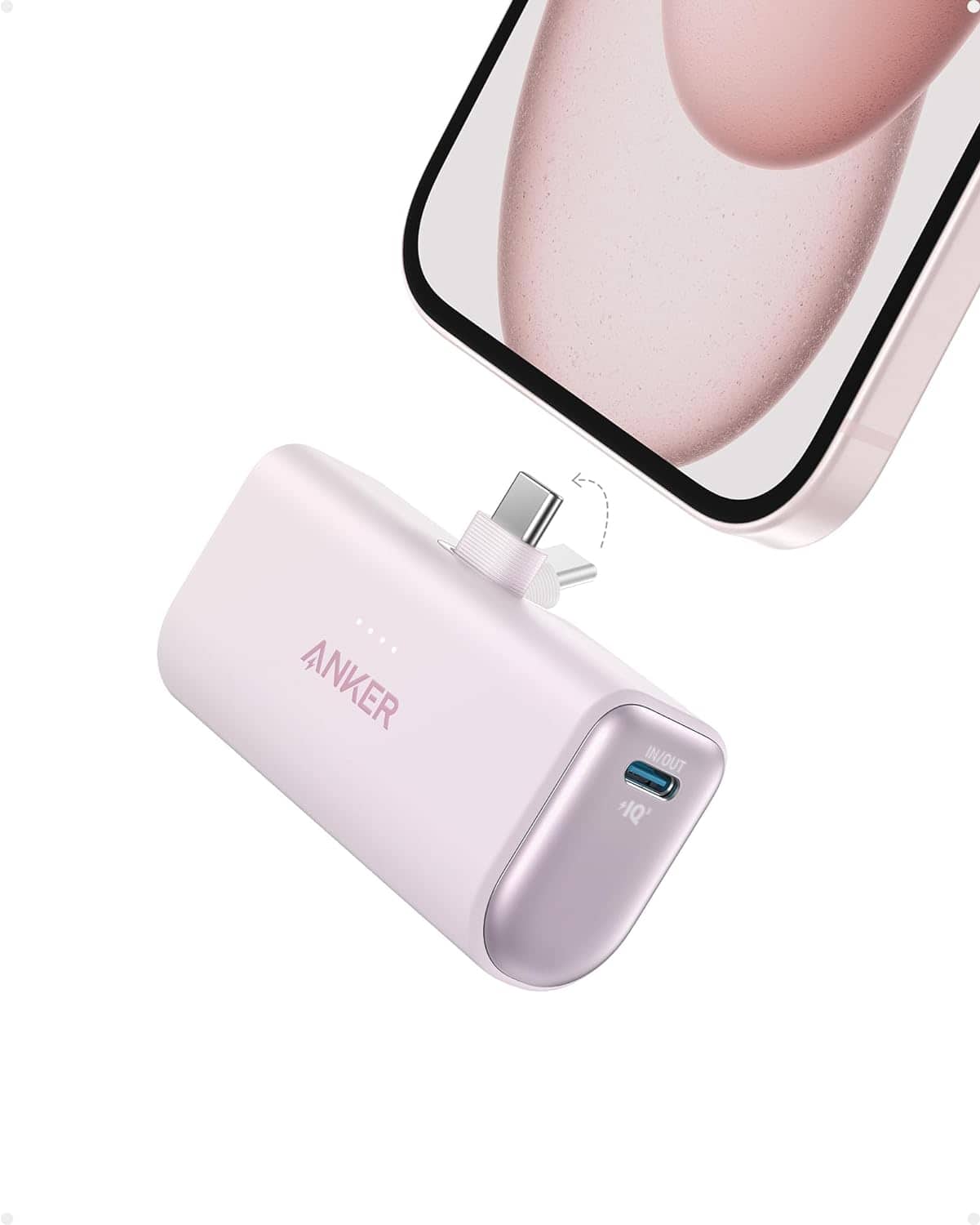 Anker - Nano Power Bank with Built-in USB C Connector, 5,000mAh Portable Charger 22.5W - Pink
