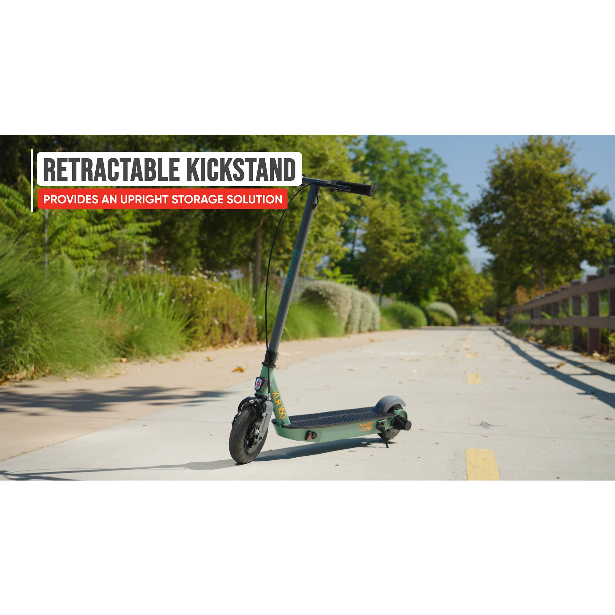RETRACTABLE KICKSTAND PROVIDES AN UPRIGHT STORAGE SOLUTION