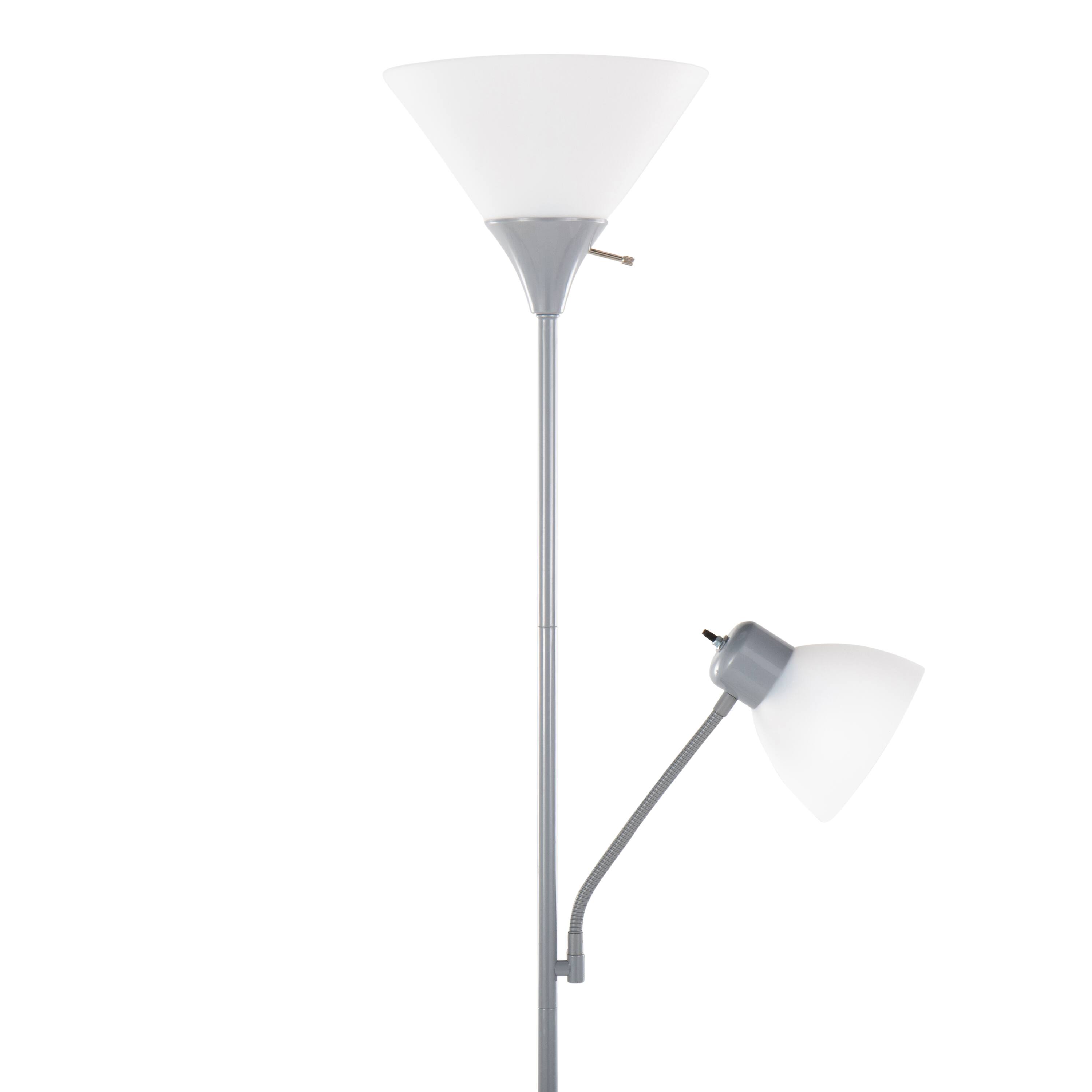 Alt View 5. Loheer - Loheer 72-Inch Tall Silver Metal Standing Lamp with Dual Frosted Shades - White.